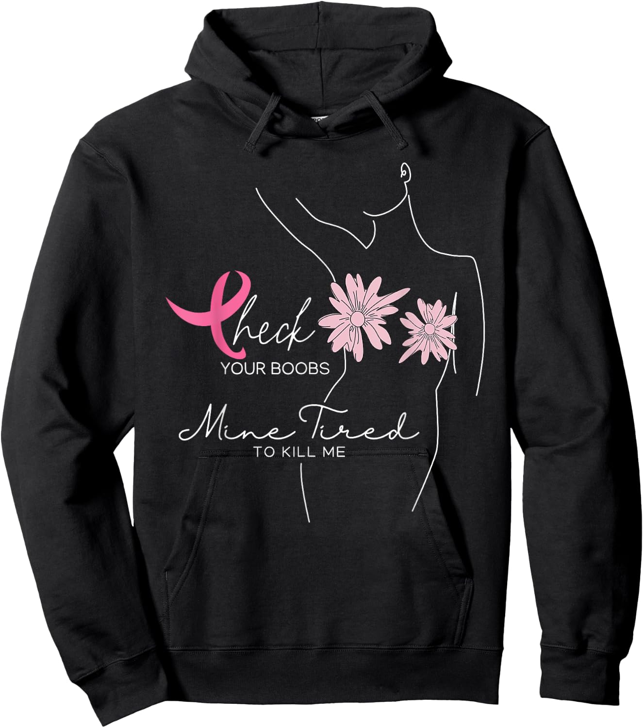 Check Your Boobs Mine Tried To Kill Me Halloween Pink Ribbon Hoodie - Hoodie | Black
