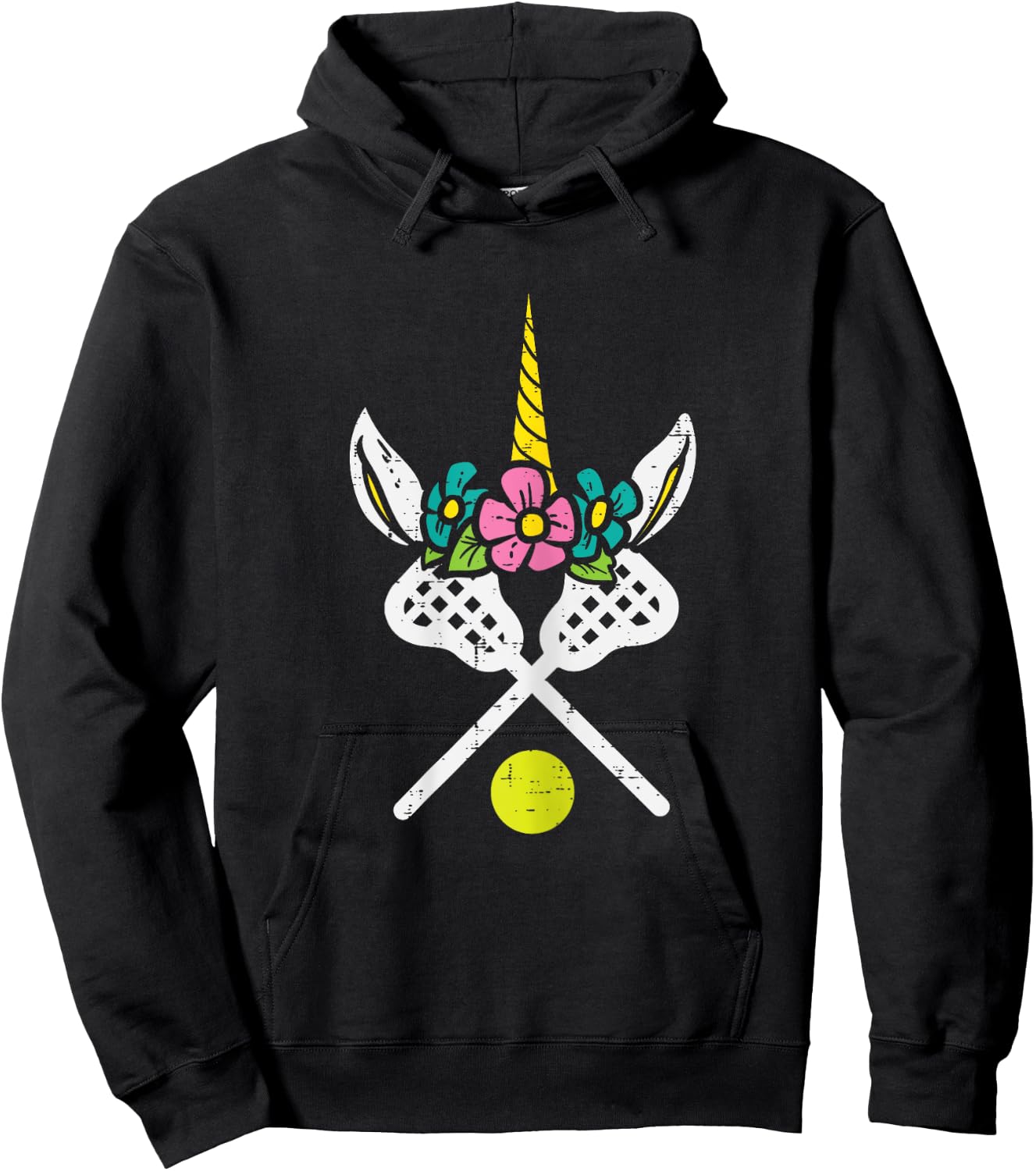 Unicorn Head Lacrosse Funny Lax Sports Women Kids Girls Hoodie - Hoodie | Black