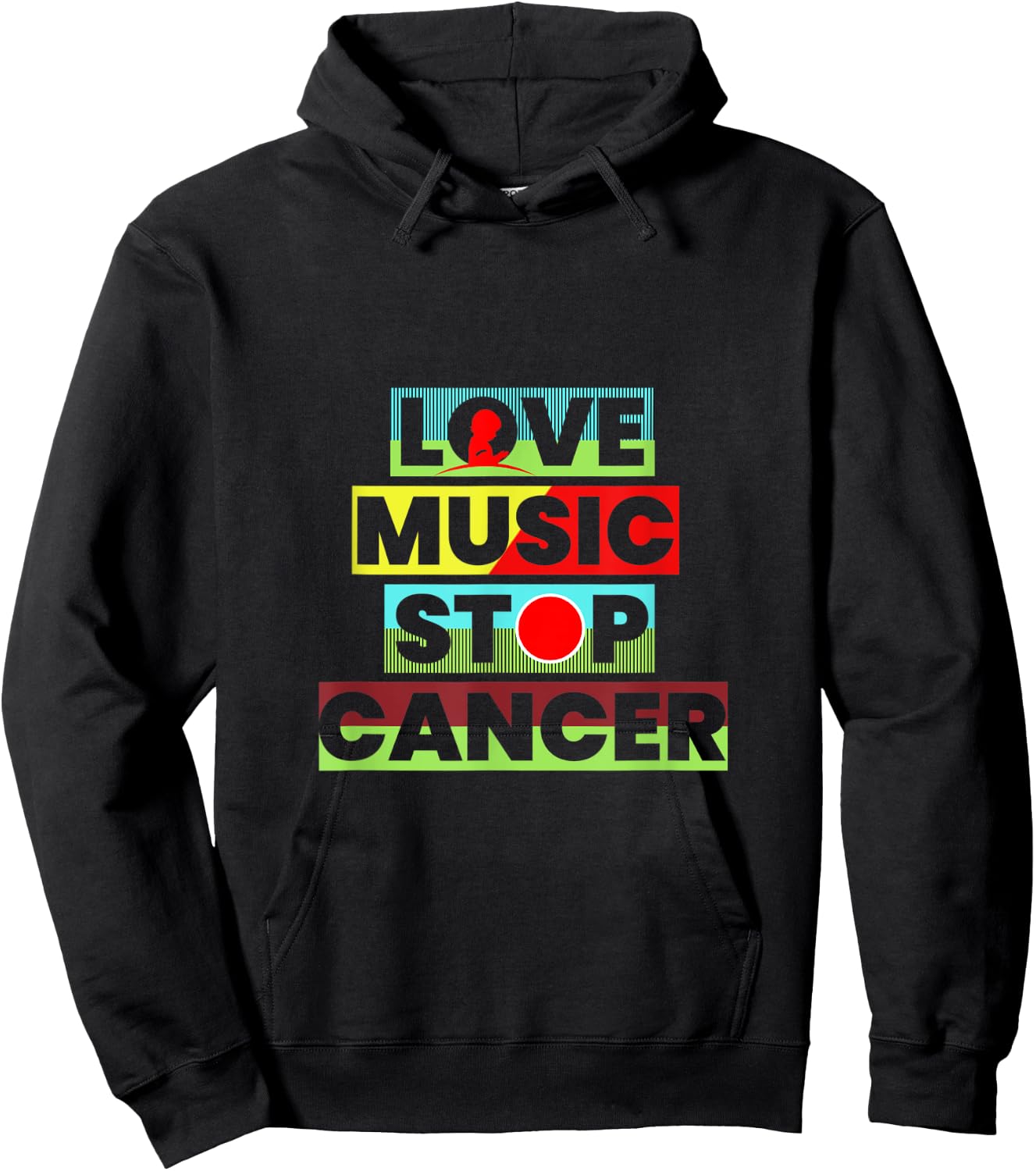 Love Music Stop Cancer Music Lover Hoodie - Hoodie | Black