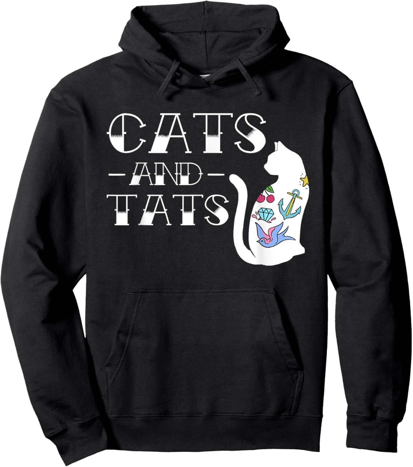Funny Cats and Cat Tattoo Lover Cats & Tats Tattoo Art Women Girls Kids Hoodie - Hoodie | Black