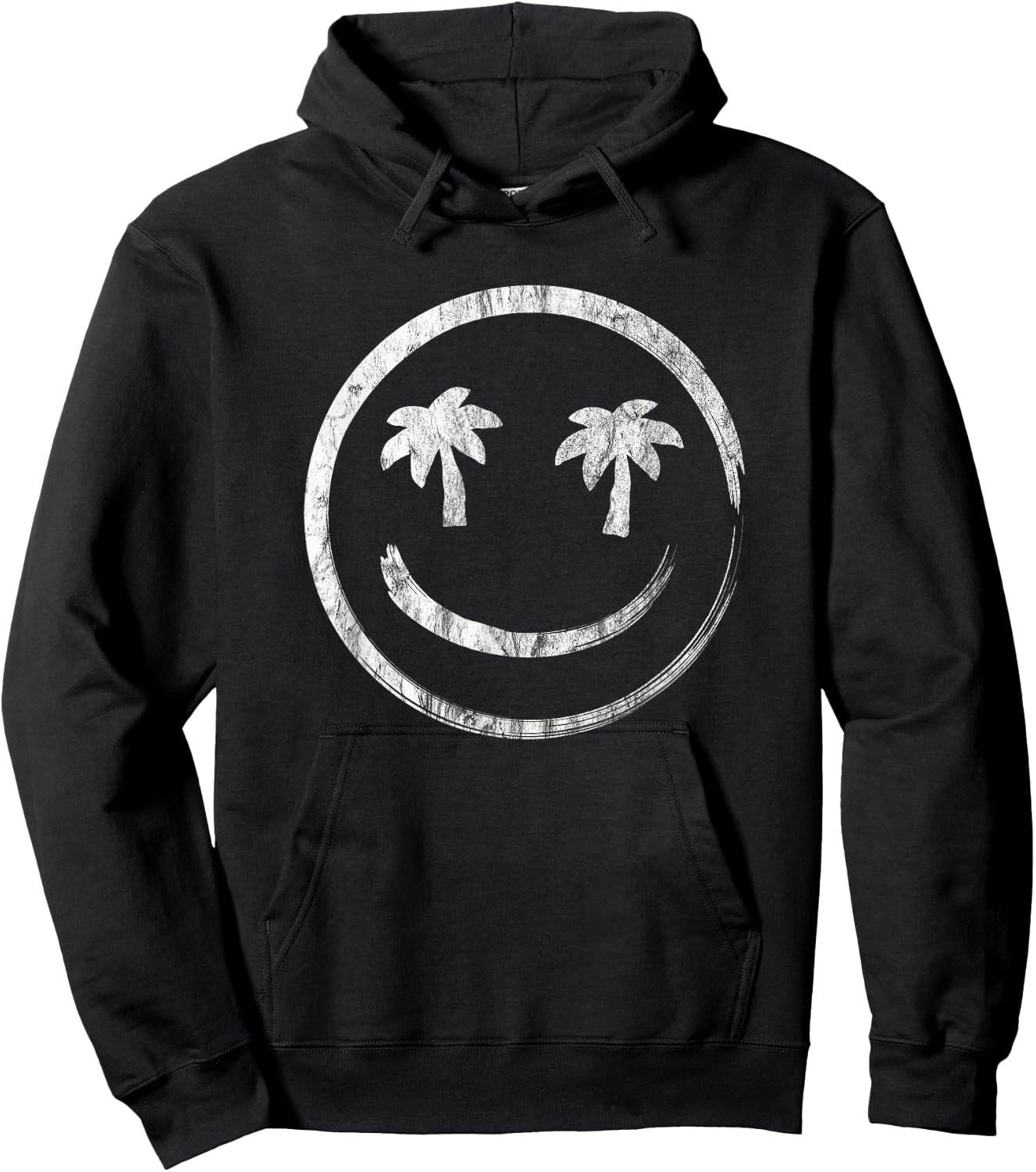 Palm Tree Smile Happy Face Vintage Style Hoodie - Hoodie | Black