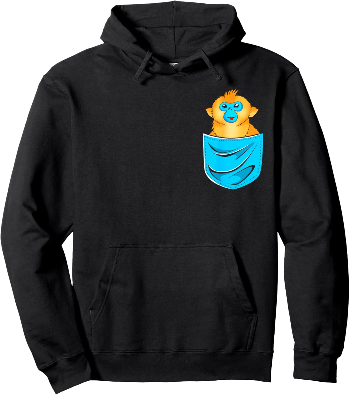Cute Golden Snub Nosed Monkey In A Pocket Hoodie - Hoodie | Black