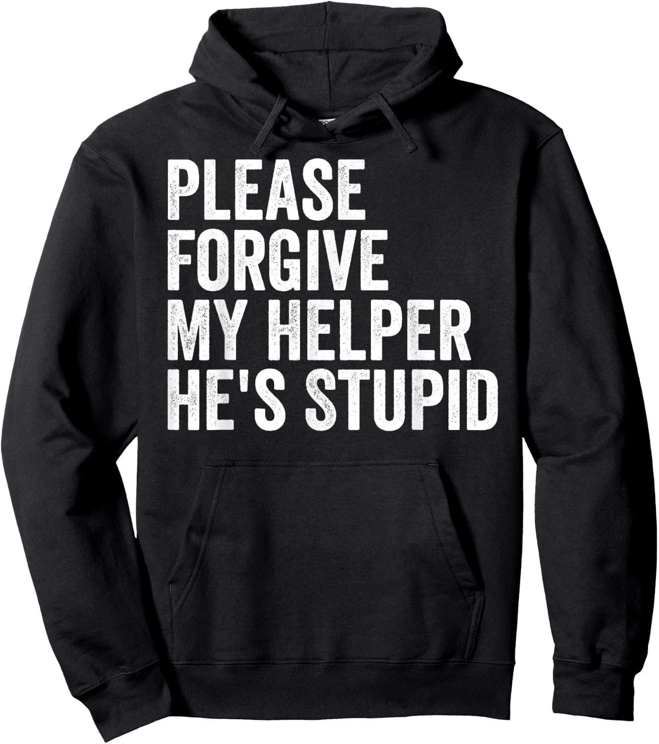 Please Forgive My Helper He's Stupid Sarcastic Quote Hoodie - Hoodie | Black