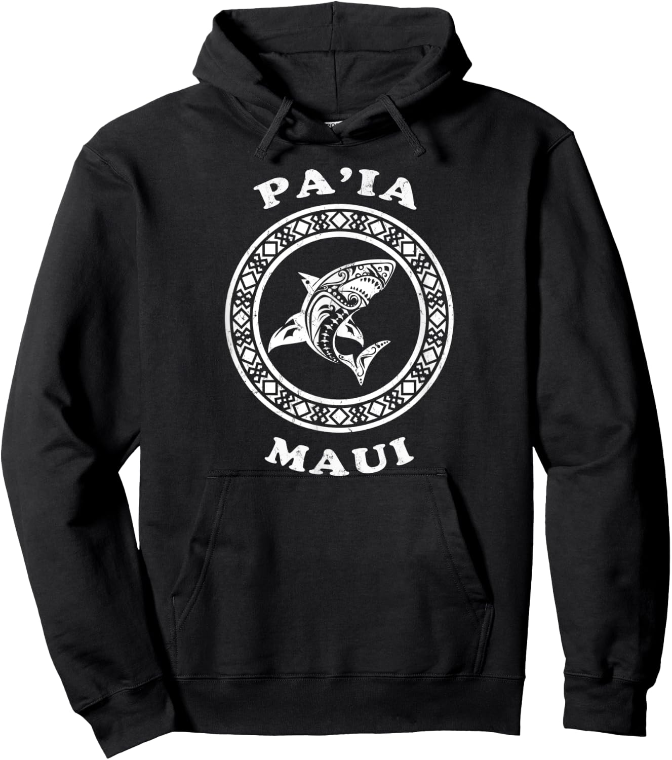 Paia, Maui Vintage Retro Tribal Shark Vacation Hoodie - Hoodie | Black