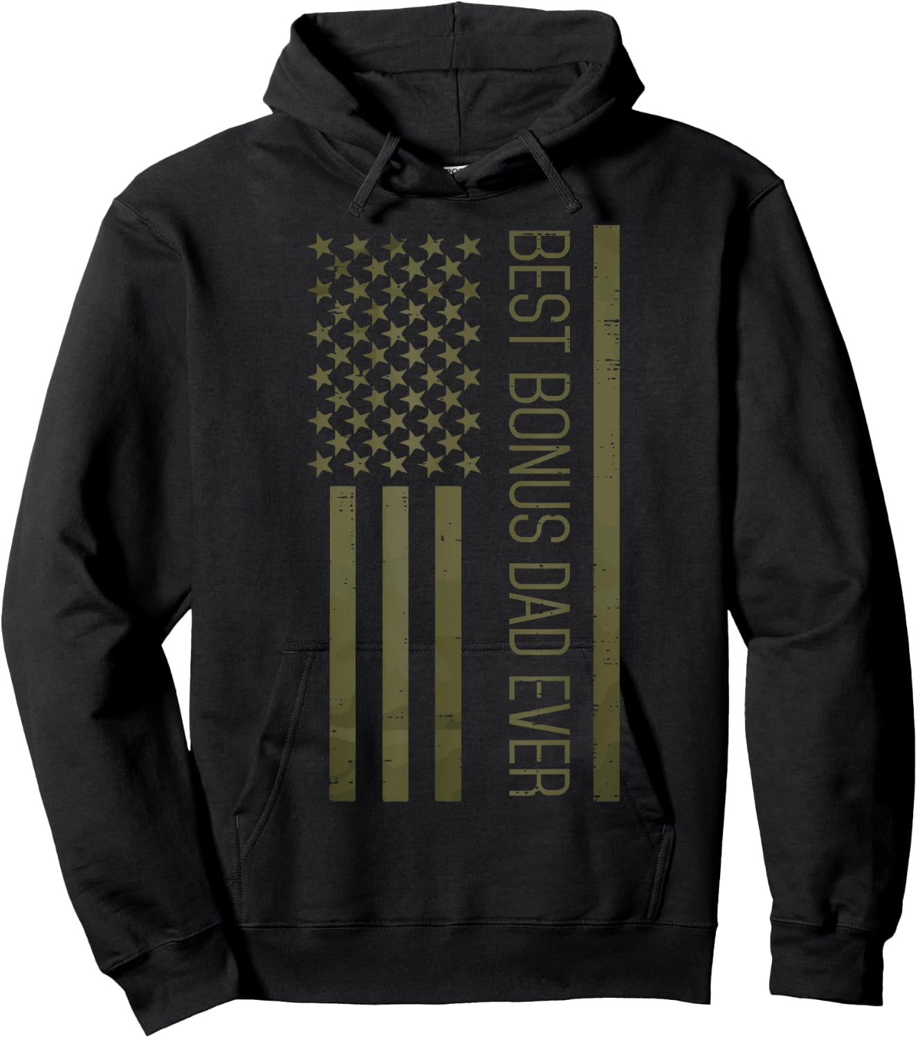 Fathers Day Best Bonus Dad Ever America Flag Stepdad Patriot Hoodie - Hoodie | Black