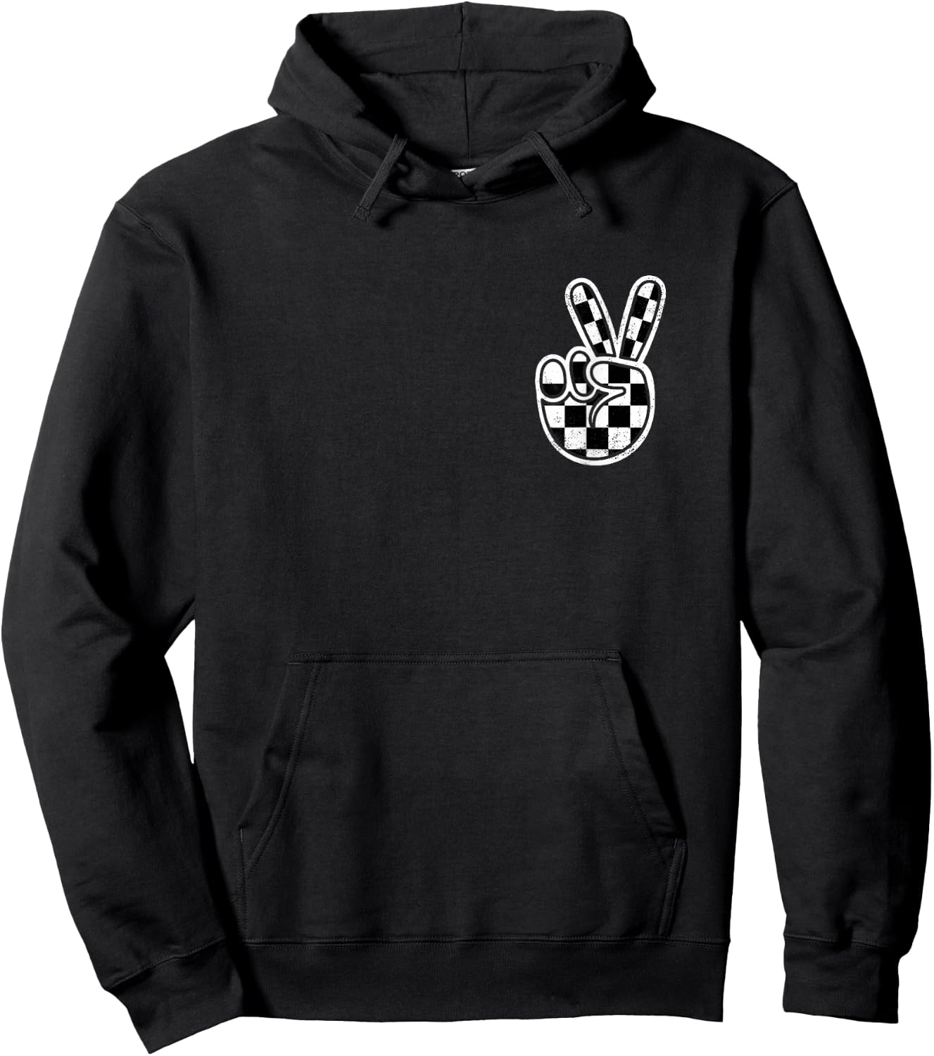 Checkered Peace Sign Hand Racing Flag Race Car Boys Toddler Hoodie - Hoodie | Black