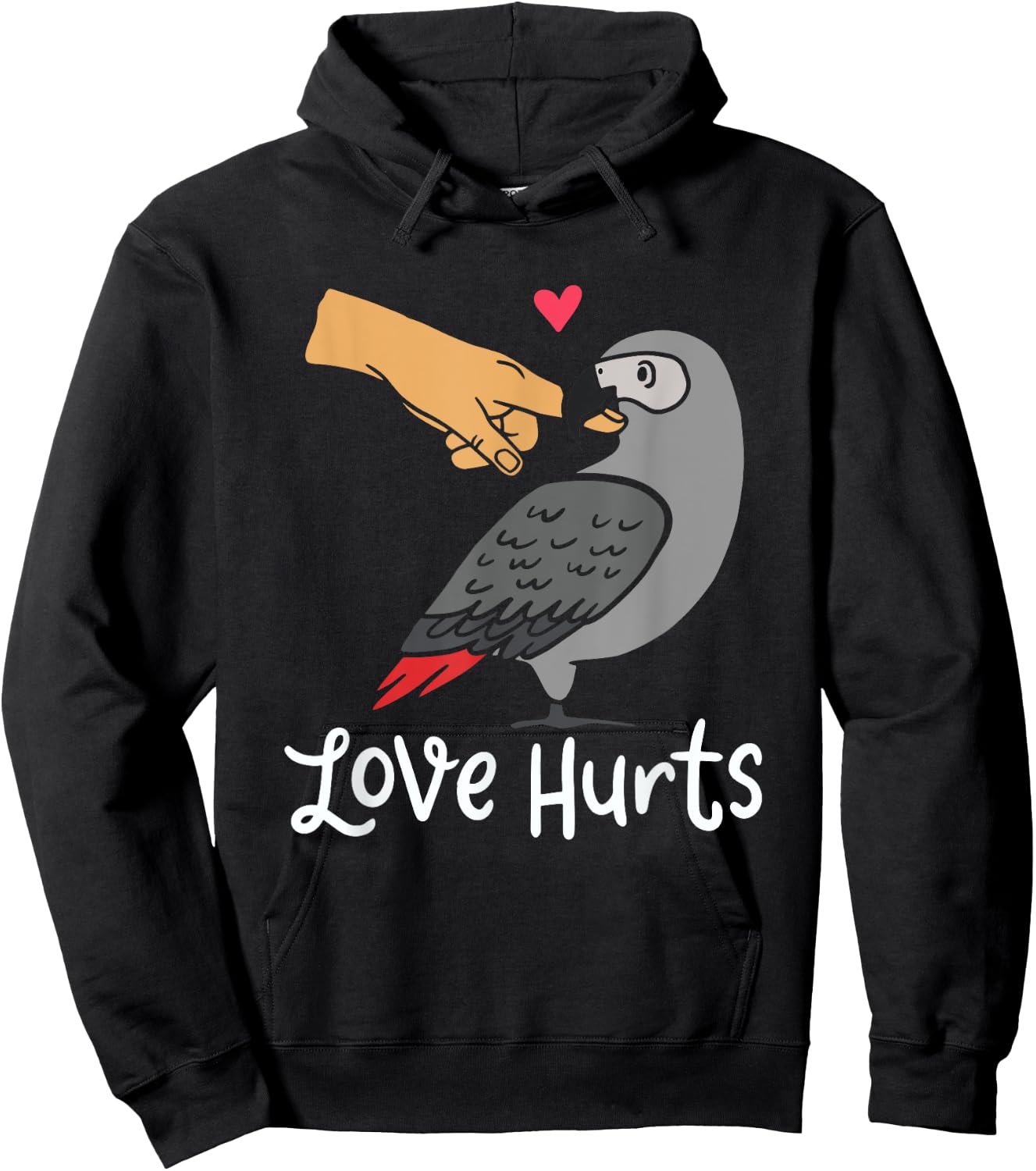 Love Hurts, African Grey Parrot Hoodie - Hoodie | Black