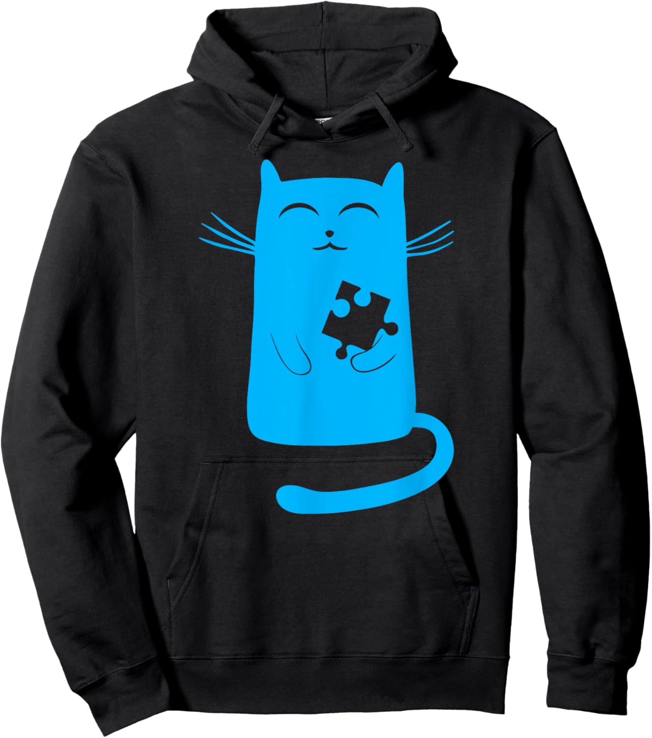 Autism Kitty Cat Illustration Blue Puzzle Piece Hoodie - Hoodie | Black