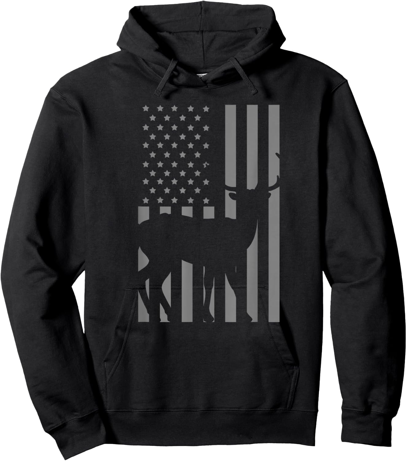 Deer American Flag Grey Retro Hunting Avocation Hunter Gift Hoodie - Hoodie | Black