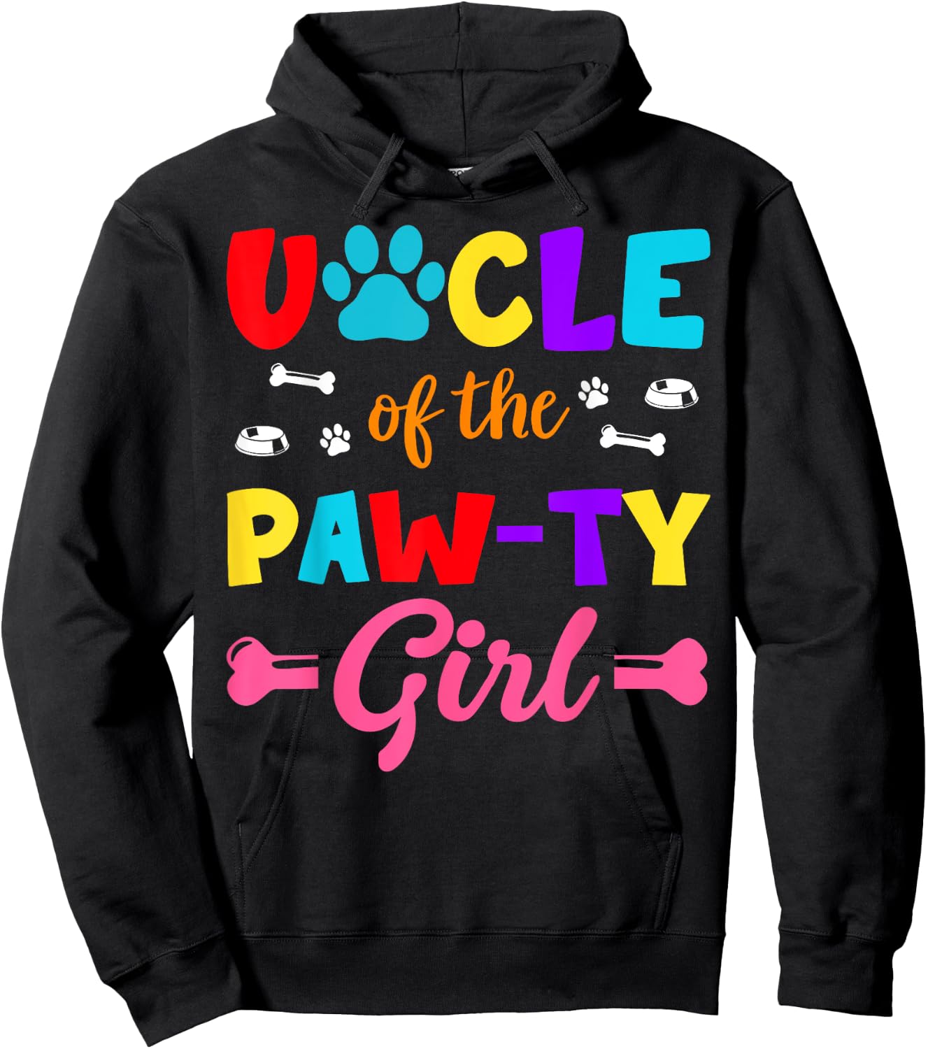 Uncle Of The Paw-ty Girl Dog Family Matching Party Hoodie - Hoodie | Black