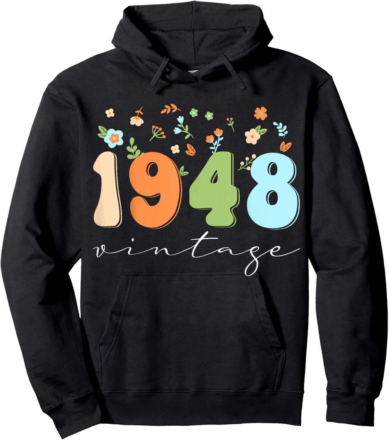 Vintage 1948 Shirt Funny Flower Graphic Retro Hoodie - Hoodie | Black