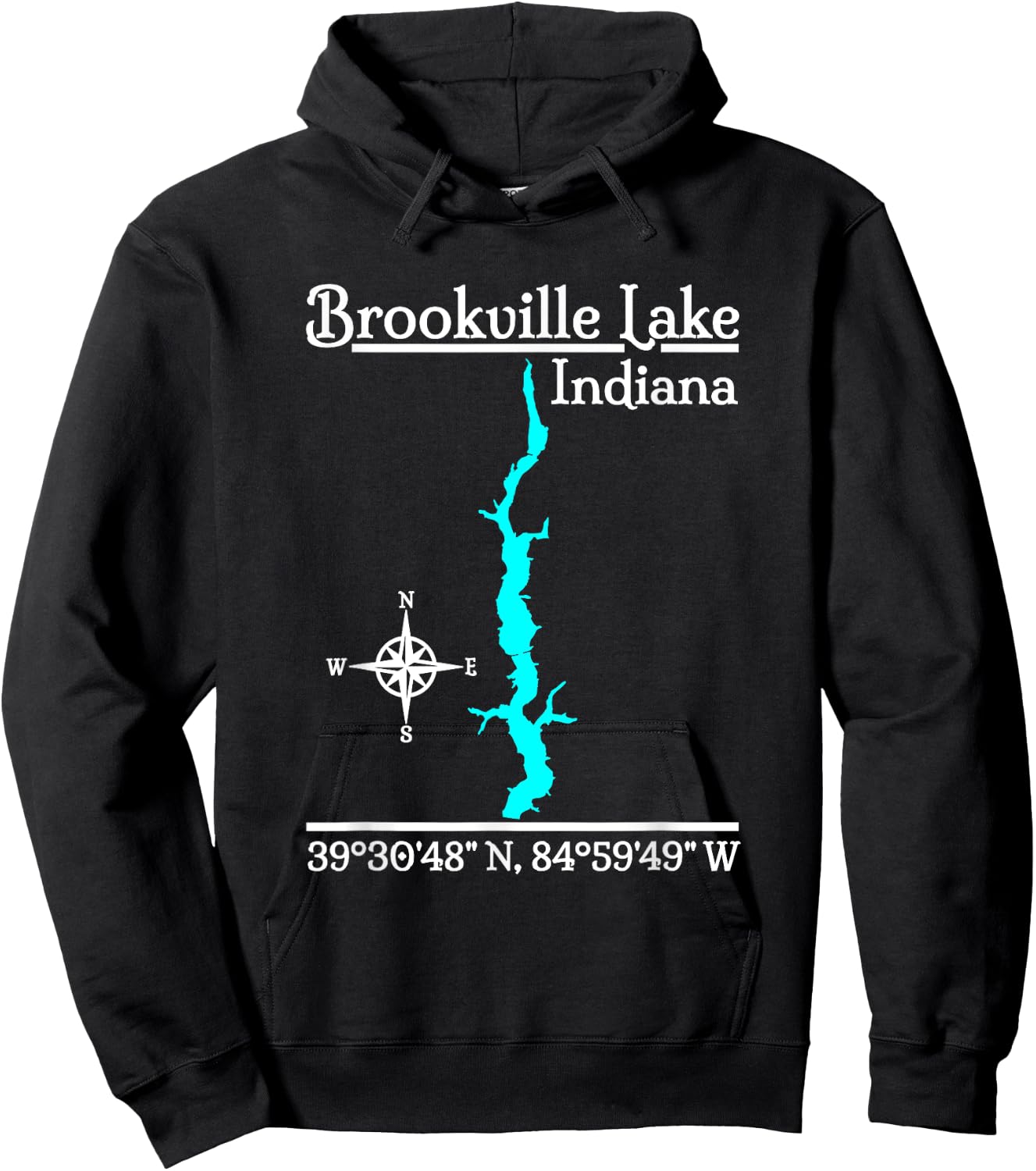 GeoGearCo Brookville Lake - Indiana - Adult - Black - Small - Short Sleeve - Classic Fit - - Classic Style - Polyester 100% - Camping, Hiking, Nature Lovers Hoodie - Hoodie | Black