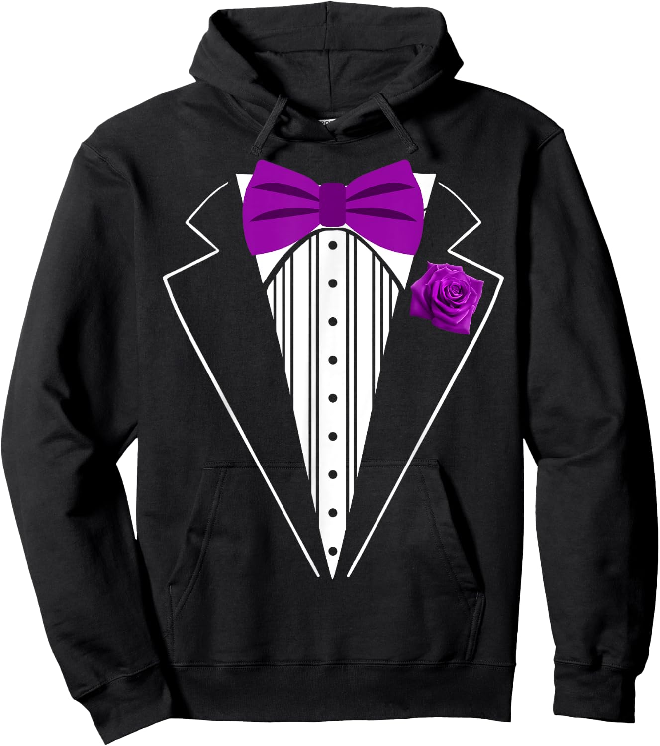 Kids Adult Purple Bowtie Tuxedo, Toddler Costume Youth Tux Hoodie - Hoodie | Black