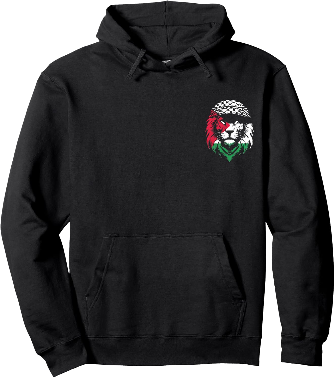 Lion Keffiyeh Time of Palestine Flag Pocket Hoodie - Hoodie | Black