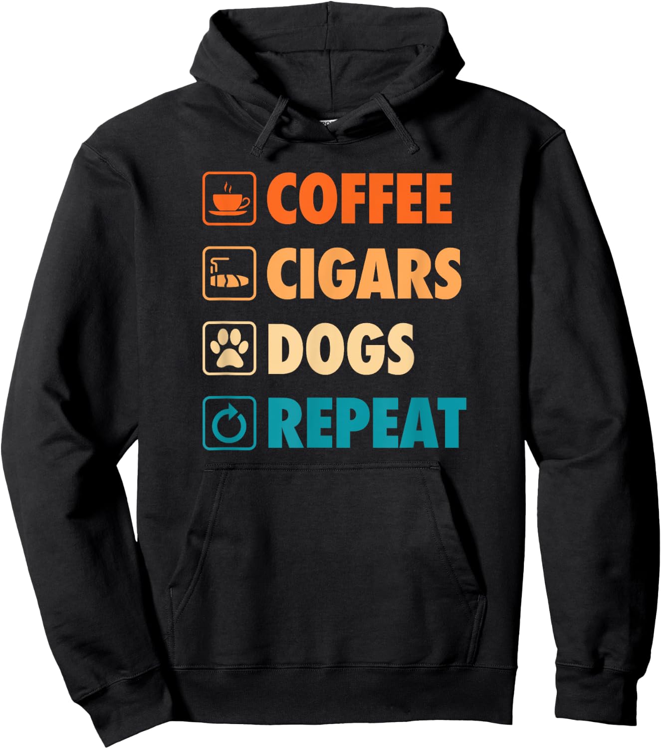 Coffee Cigars Dogs Repeat Life Simple Basic Icons Hoodie - Hoodie | Black