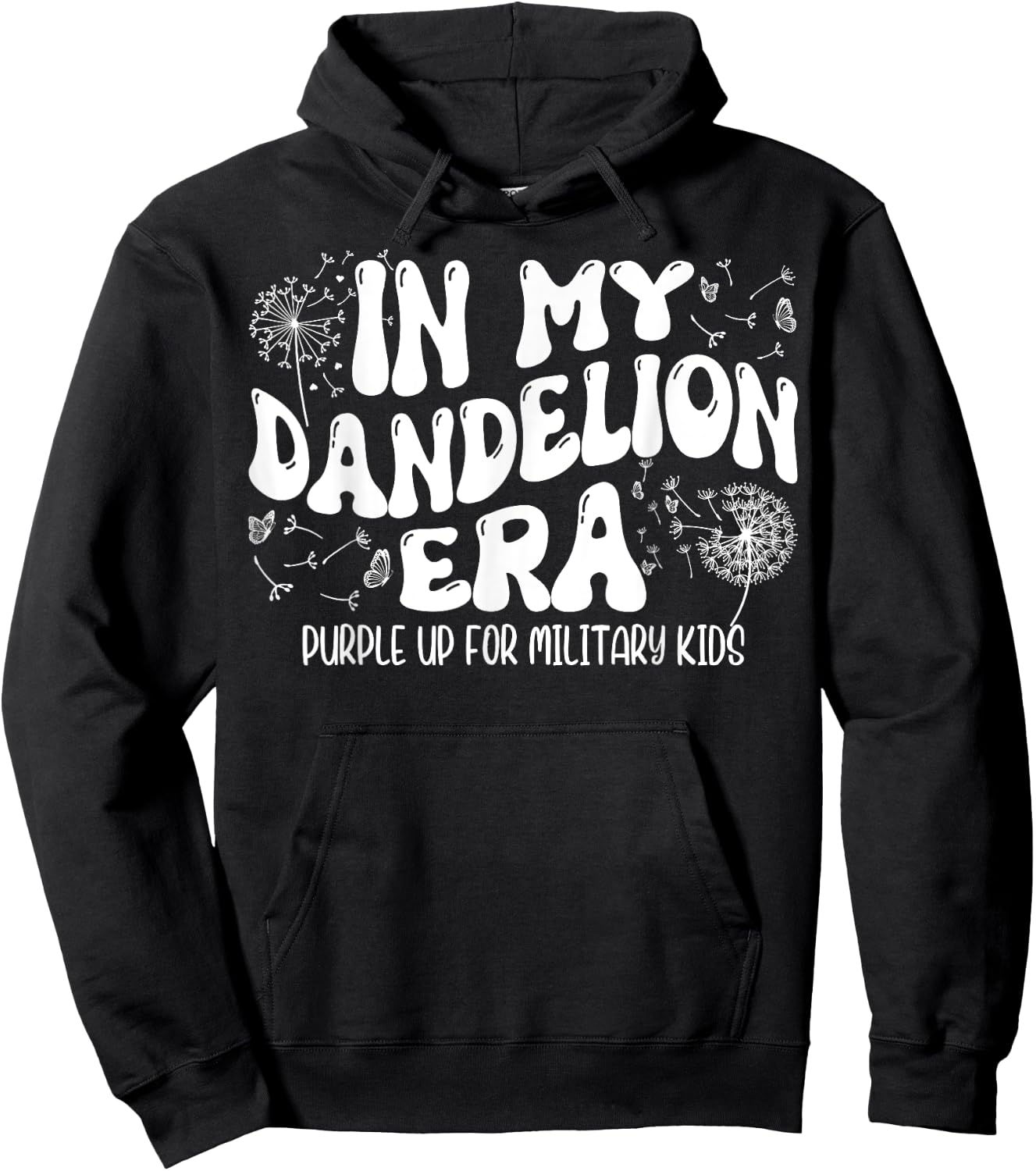 Groovy In My Dandelion Era Purple Up For Military Kids Month Hoodie - Hoodie | Black
