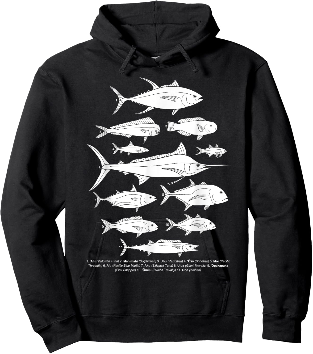 Hawaiian Fish (Ahi, Mahimahi, Ulua, Aku, Uhu, etc.) Fishing Hoodie - Hoodie | Black