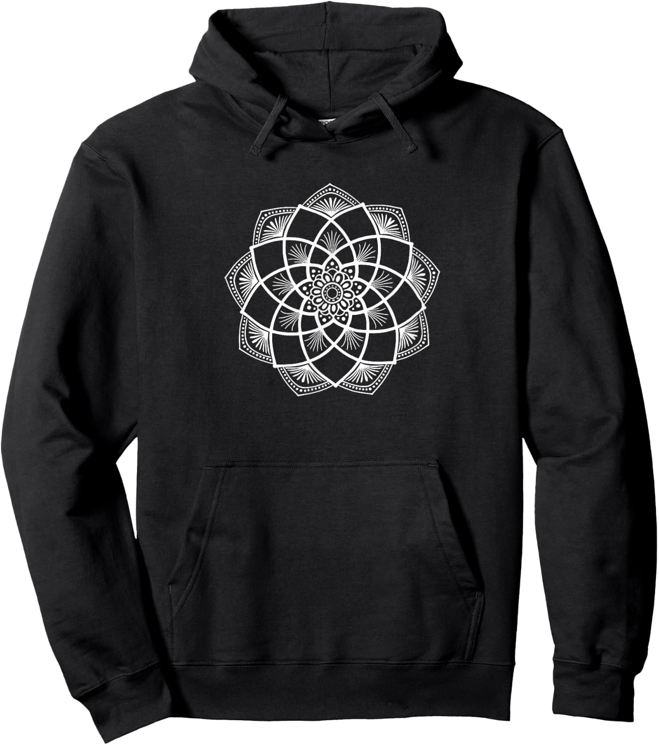 India-Inspired Mandala - Baha’i 9-Pointed Star Woodblock Art Hoodie - Hoodie | Black