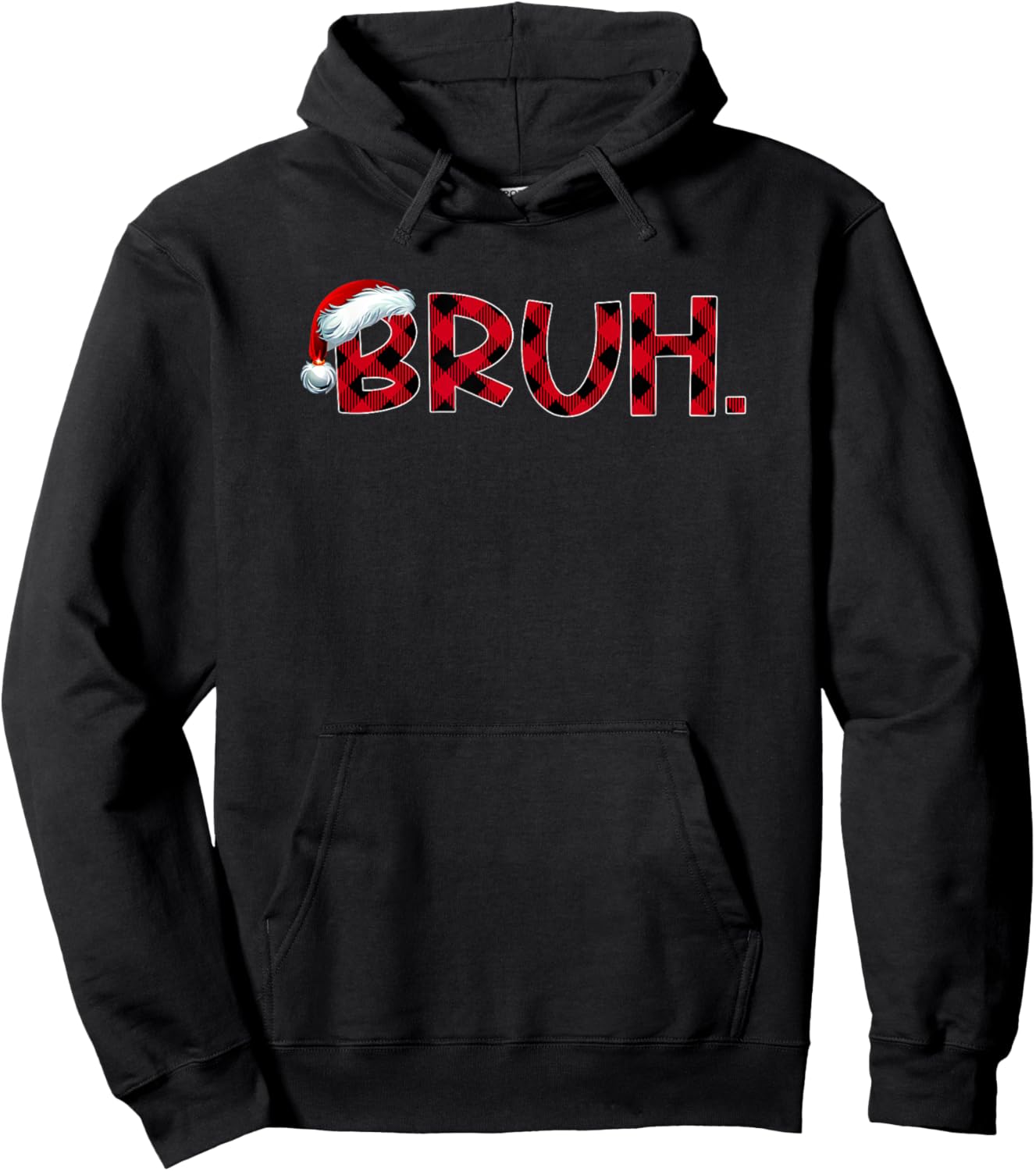 Bruh Funny Christmas Plaid Teens Boys Kids Xmas Pajamas Hoodie - Hoodie | Black