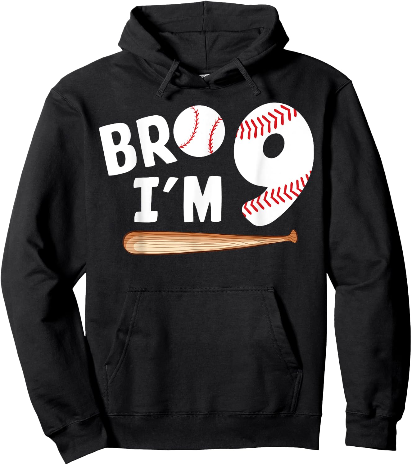 9th Birthday Shirt Boy Bro I'm 9 Year Old Baseball Theme Hoodie - Hoodie | Black