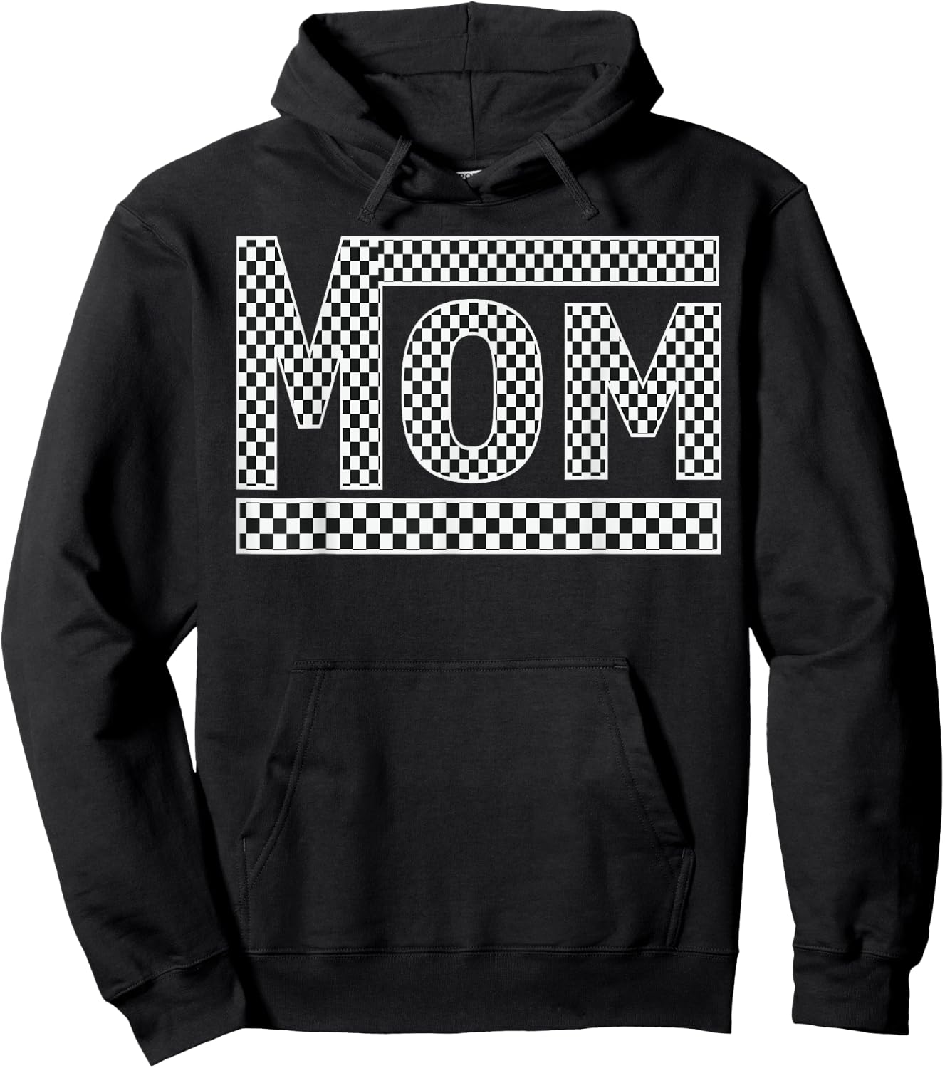 MOM Checkered Mother Mama Women Racing Pit Crew Funny Hoodie - Hoodie | Black