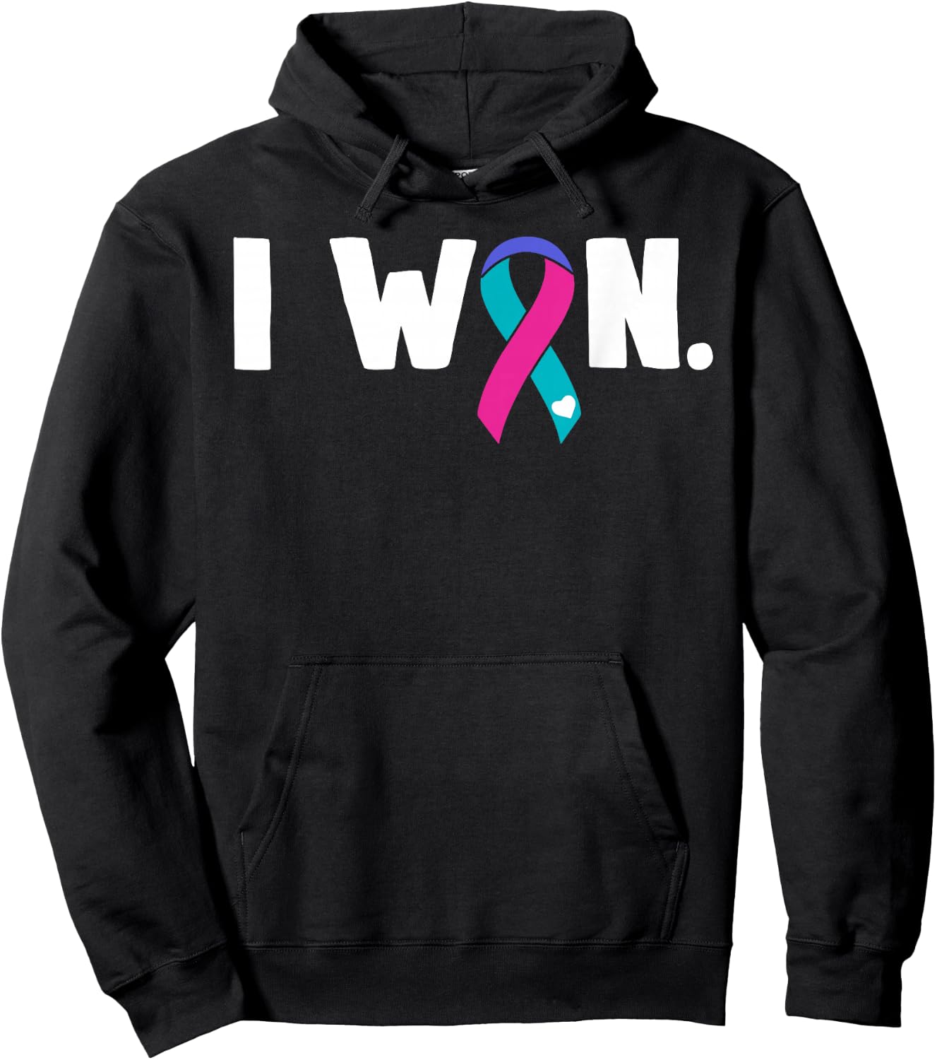I Won Thyroid Cancer Cancer Survivor Blue Pink Teal Ribbon Hoodie - Hoodie | Black
