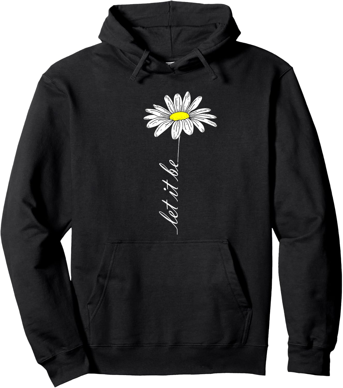 Simple line drawing of Let it be Women Daisy Hoodie - Hoodie | Black