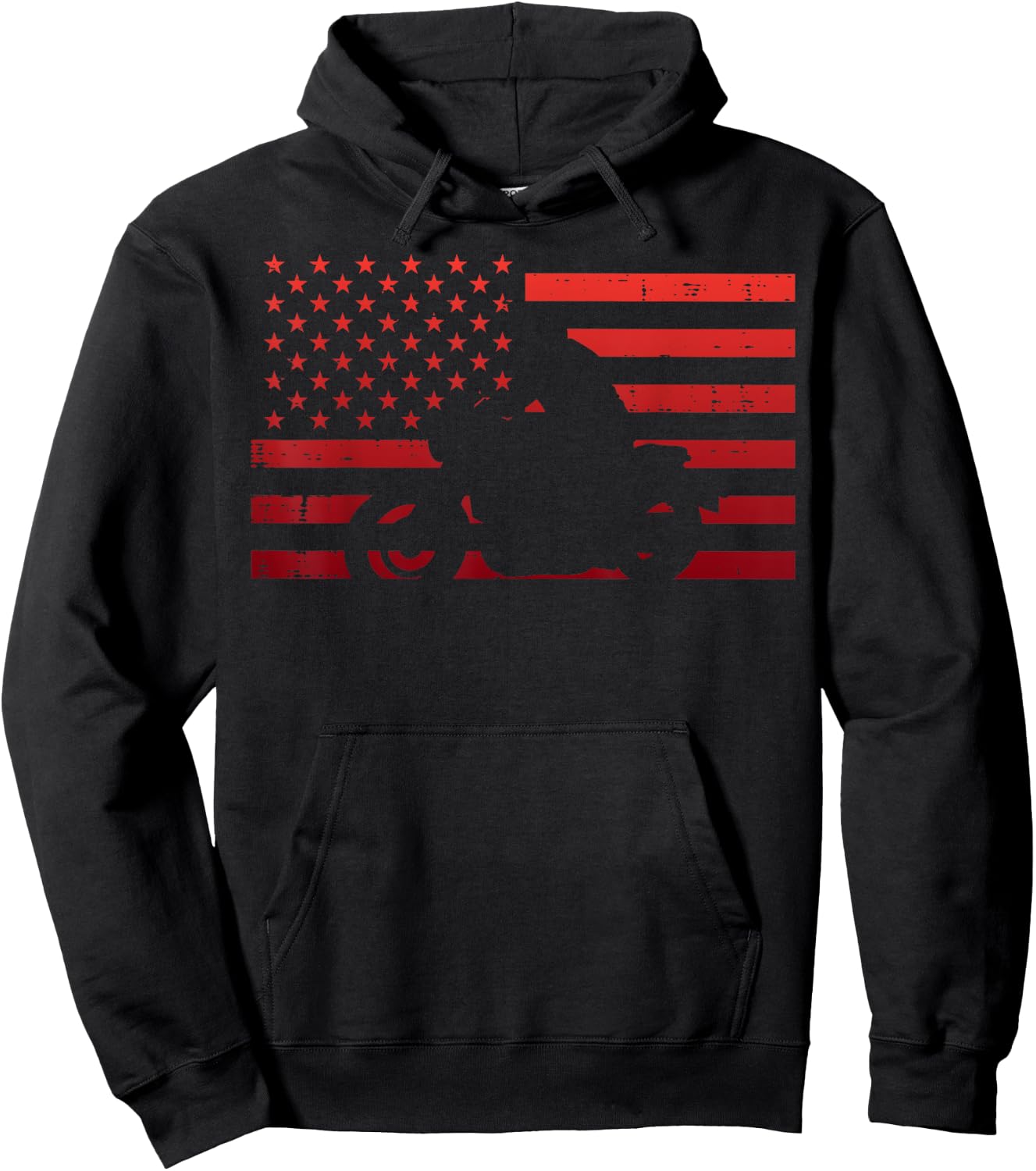 Biker Red US Flag Motorcycle Vintage Patriot Men Women Kids Hoodie - Hoodie | Black
