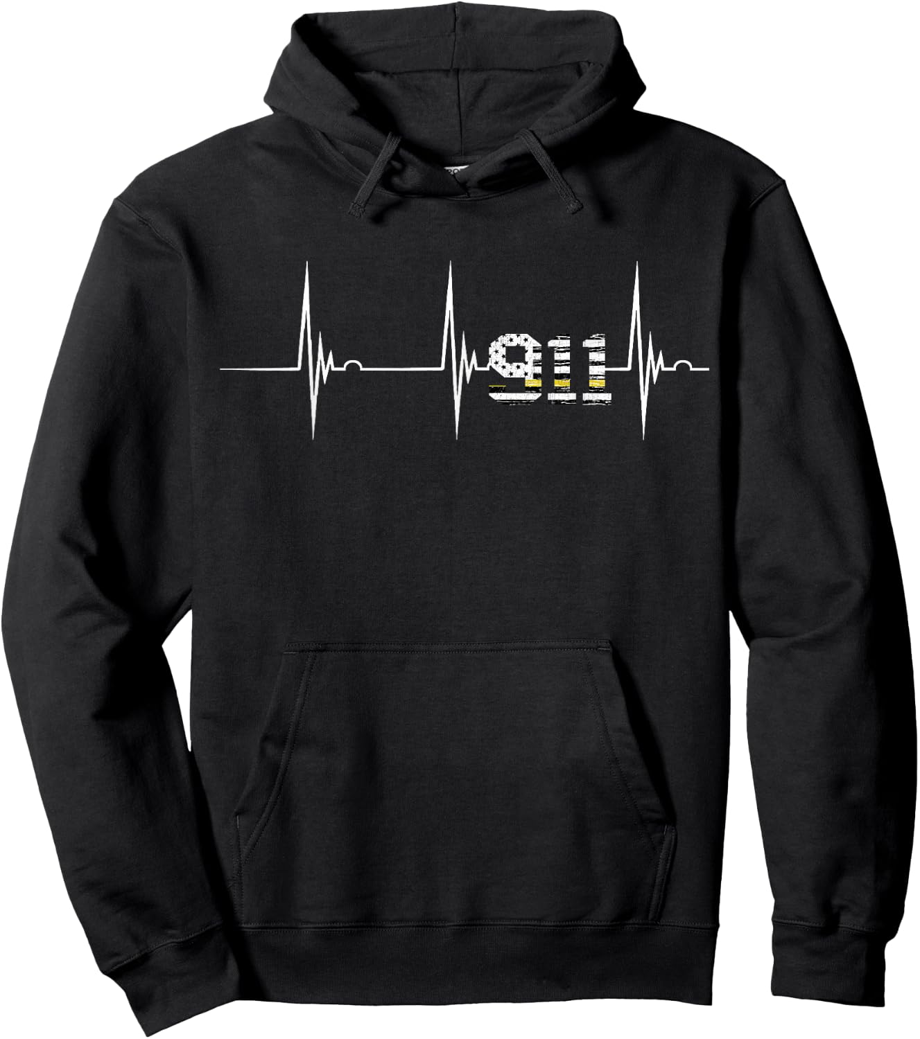 Dispatcher 911 Vintage USA Flag Heartbeat EKG Pulse Dispatch Small Hoodie - Hoodie | Black