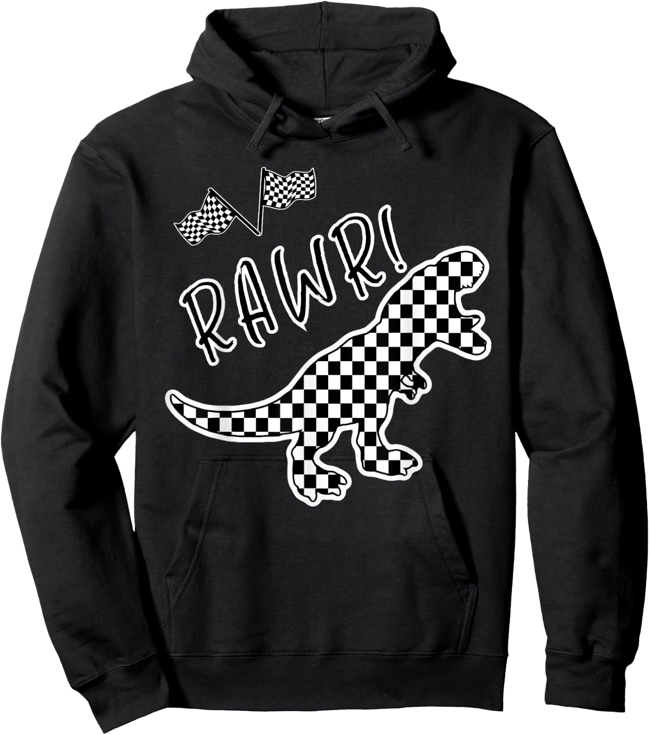 Checkered T-rex Dinosaur Race Car Gamer Boys Girls Toddler Hoodie - Hoodie | Black