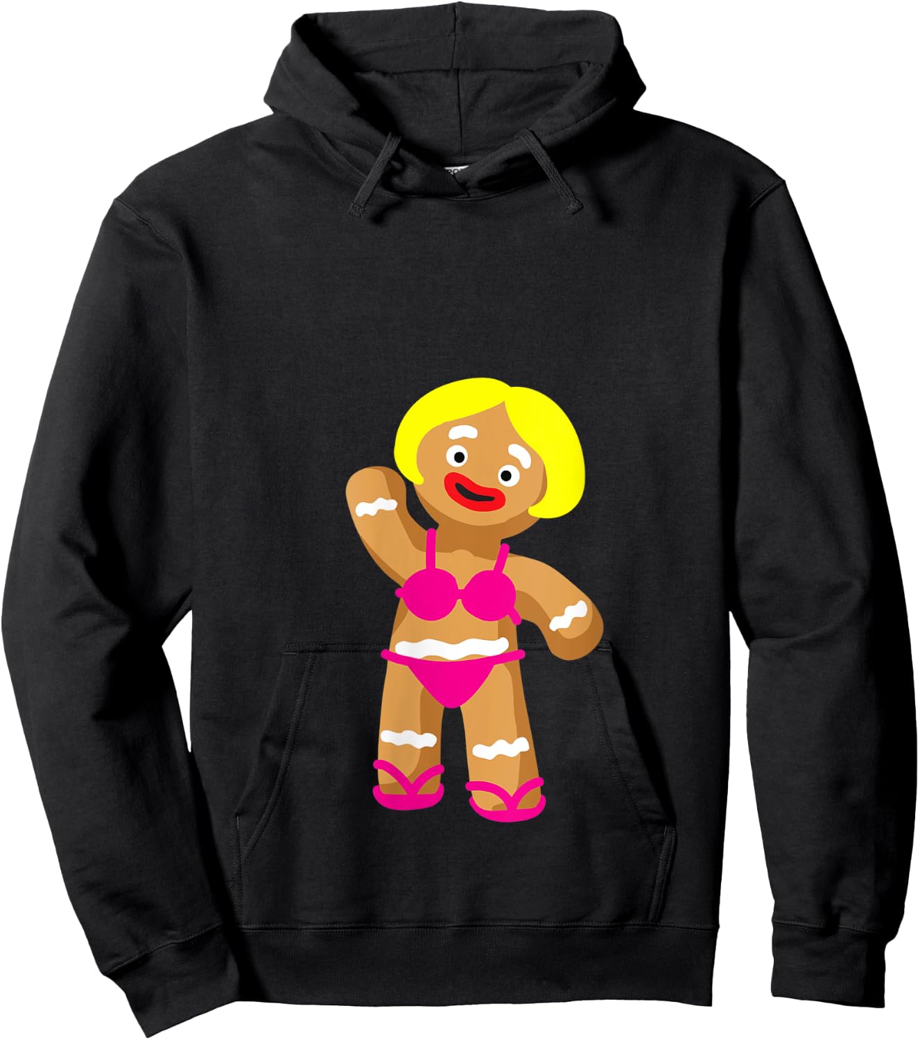 Gingerbread Woman in Bikini | Christmas in July Party V-Neck Hoodie - Hoodie | Black