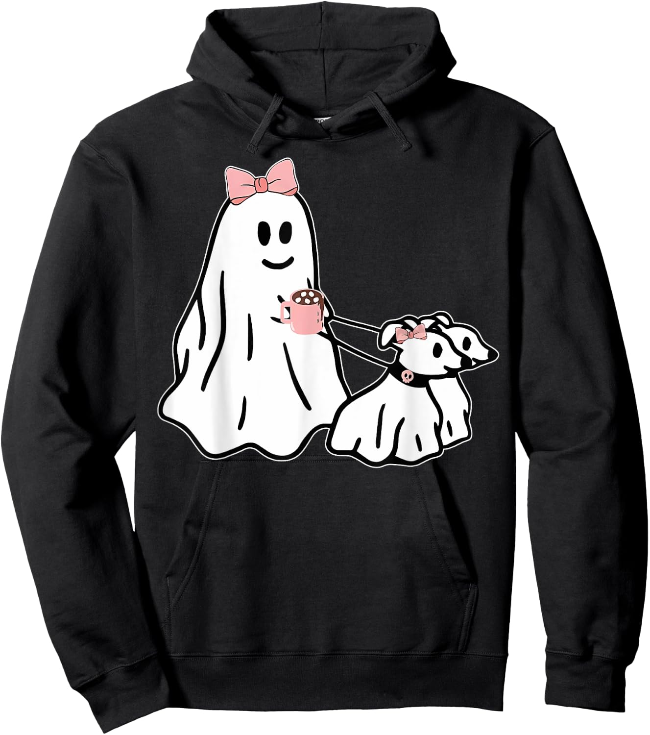 Funny Ghost Walking Dog Spooky Season Halloween Coquette Hoodie - Hoodie | Black