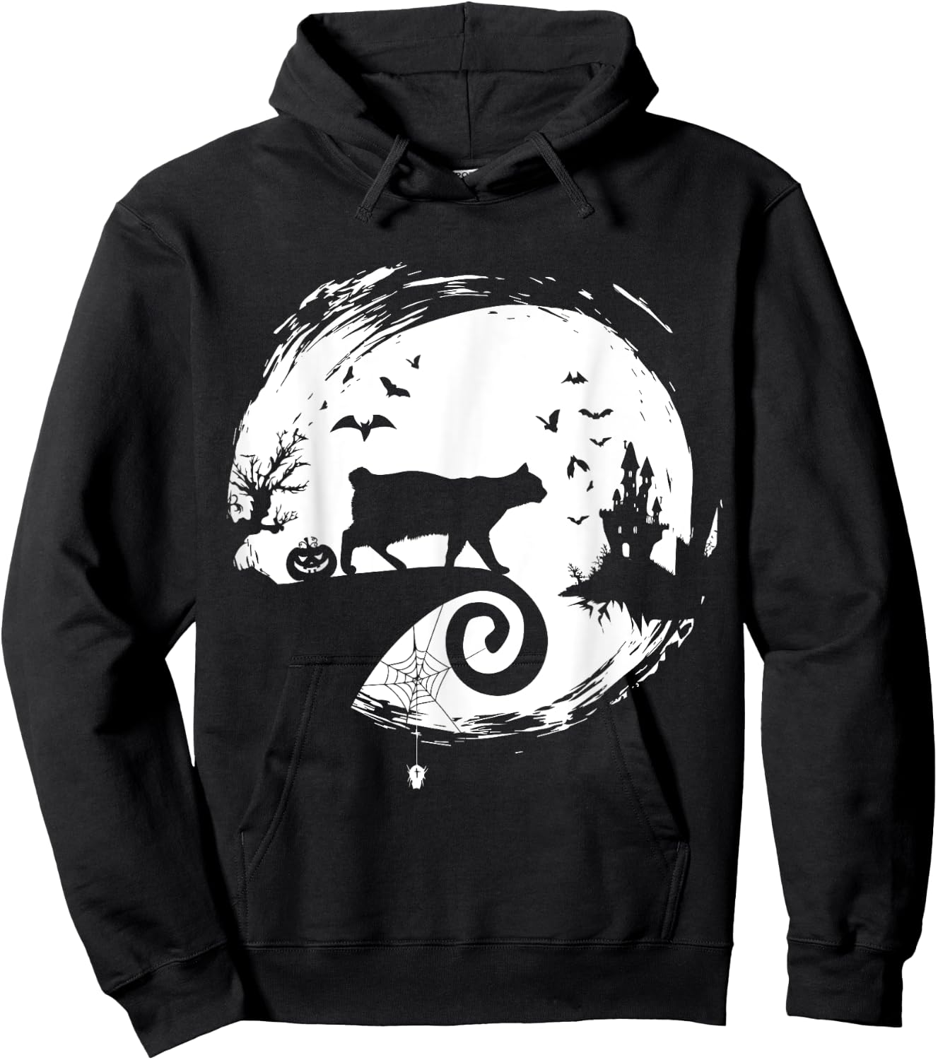 Manx Cat Halloween Costume Moon Silhouette Creepy Horror Hoodie - Hoodie | Black