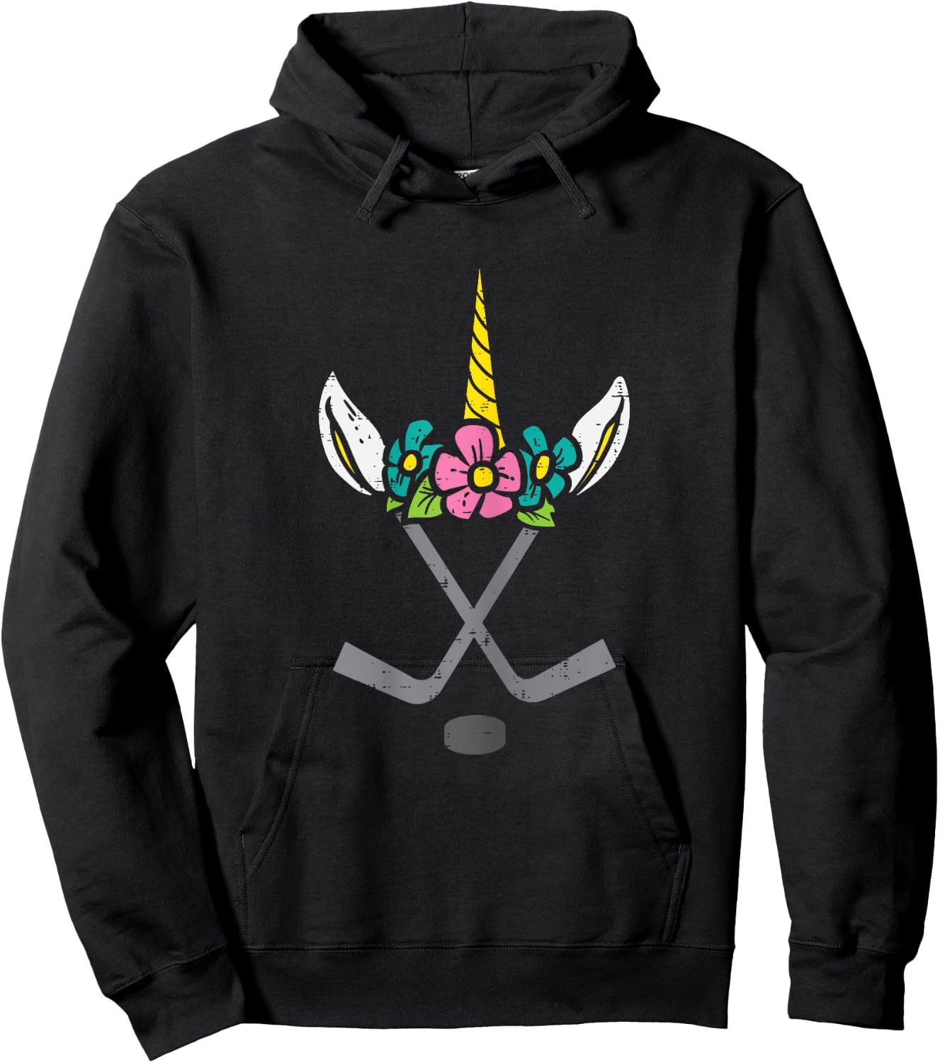 Unicorn Head Ice Hockey Cute Sports Player Girls Kids Women Hoodie - Hoodie | Black