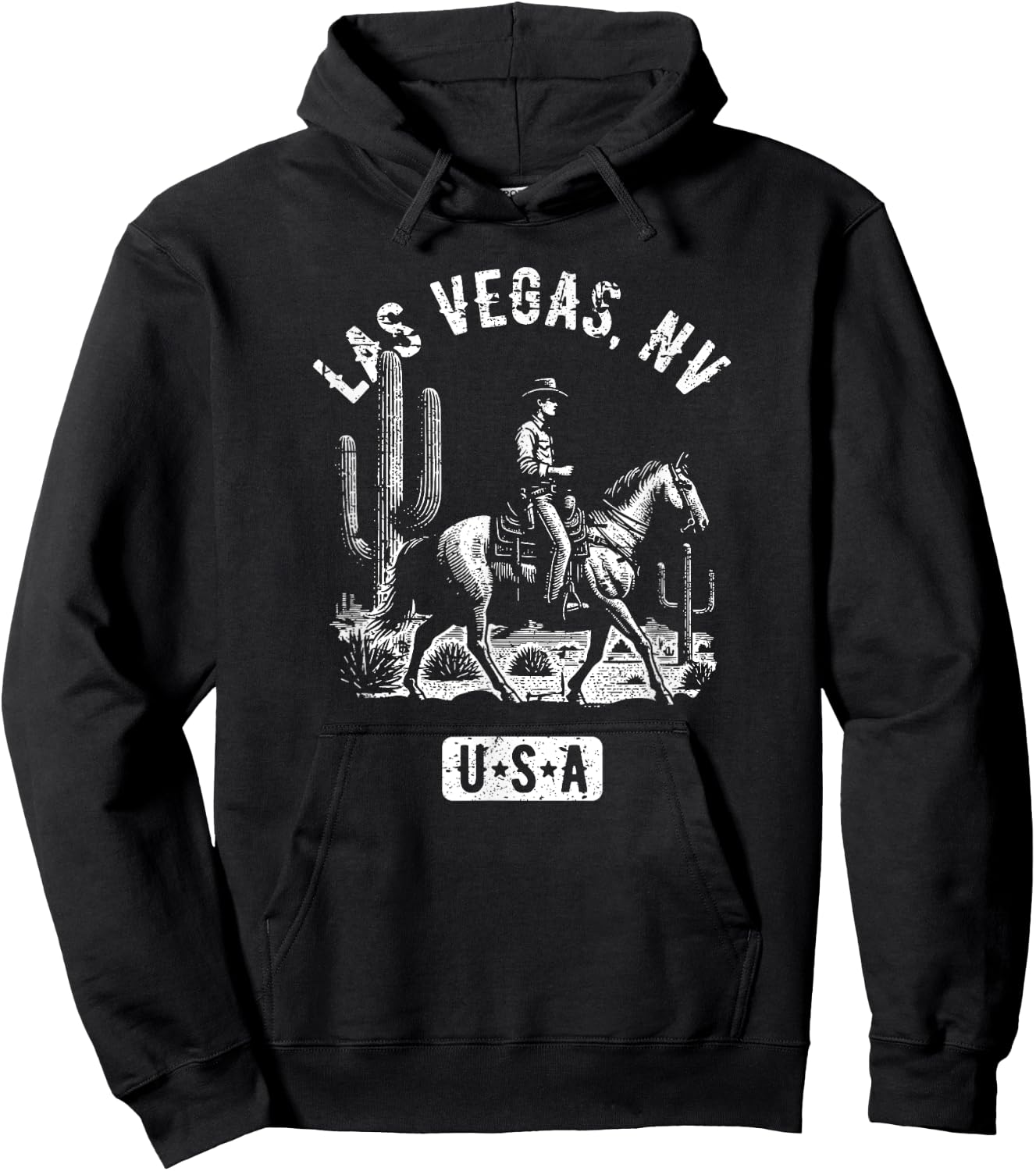 Las Vegas Nevada USA Cowboy Horse Distressed Style Design Hoodie - Hoodie | Black
