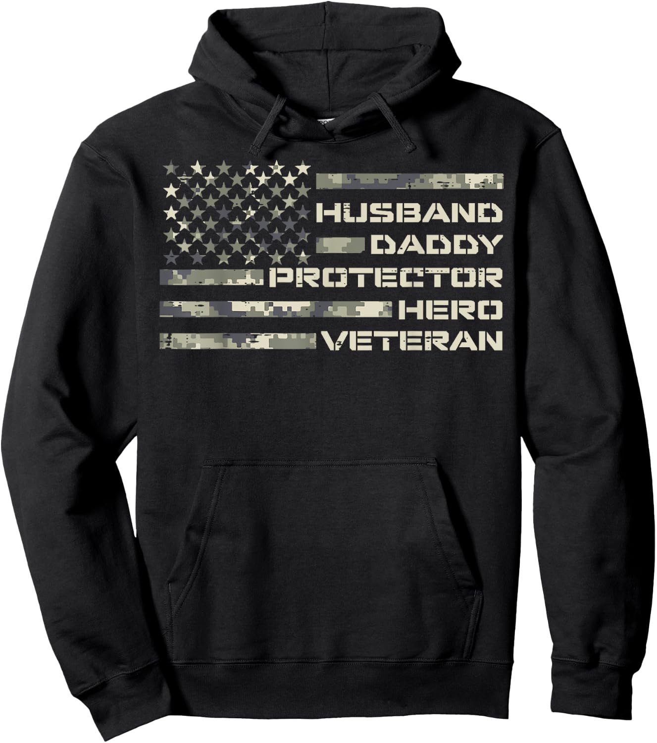 Husband Daddy Protector Hero Veteran Flag Fathers Day Dad Hoodie - Hoodie | Black
