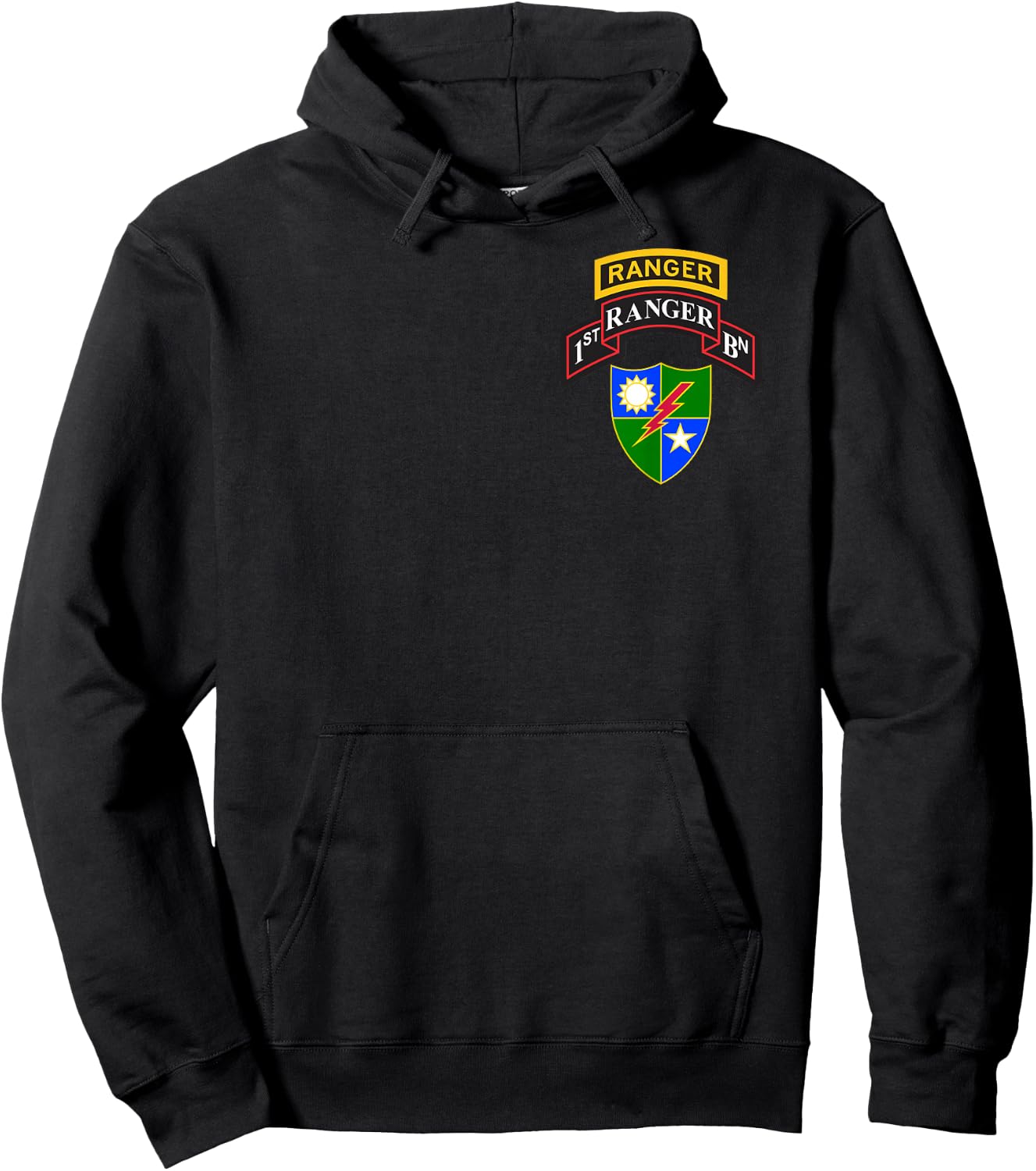 Army Ranger Shirt - 1st Ranger Shirt - Scroll, Tab, DUI Hoodie - Hoodie | Black