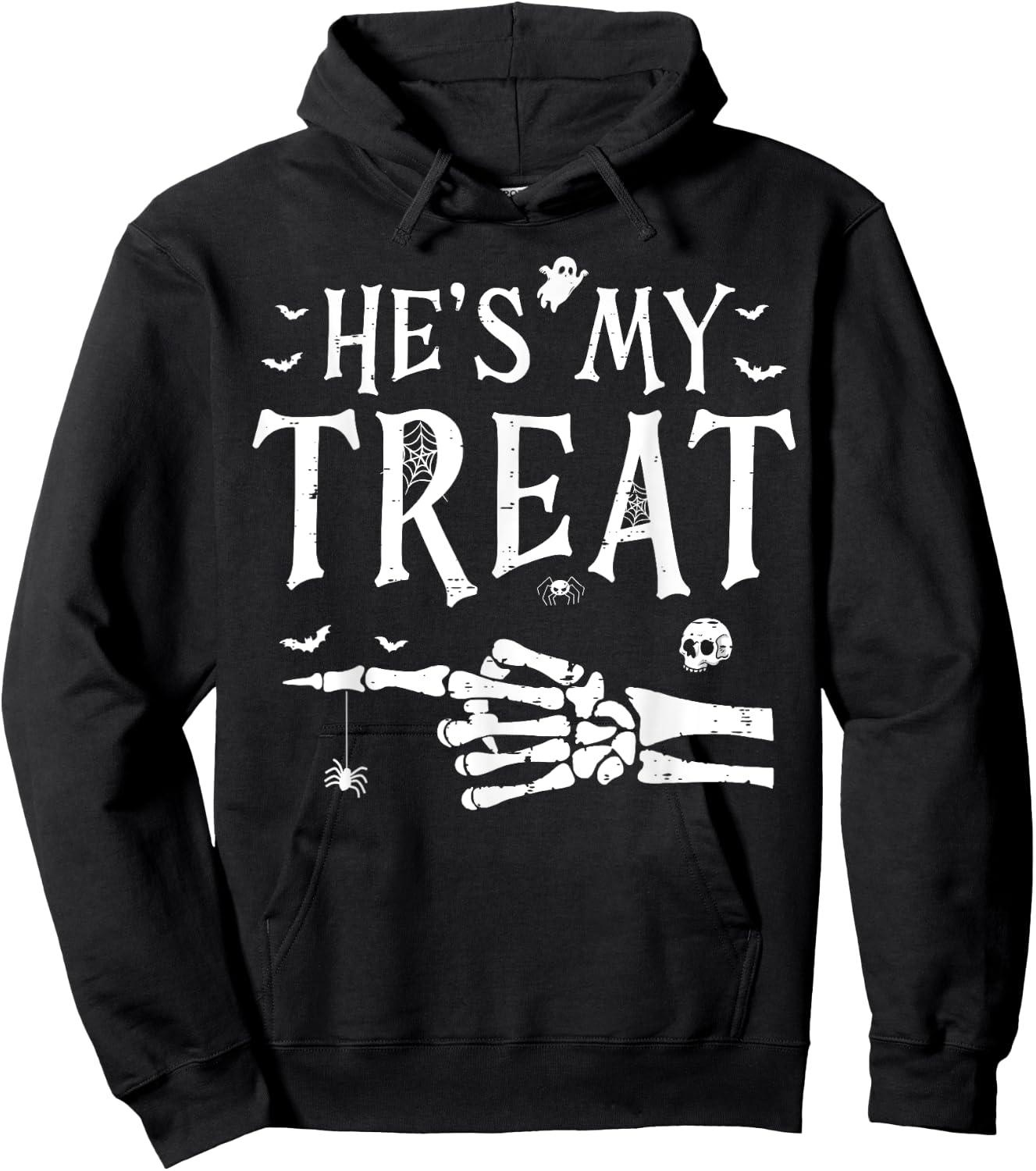 He's My Treat Skeleton Hand Funny Halloween Costume Couples Hoodie - Hoodie | Black