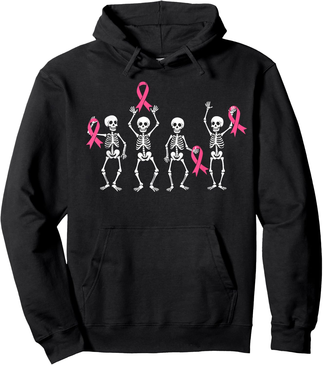 Skeletons Pink Ribbon Family Breast Cancer Awareness Hoodie - Hoodie | Black