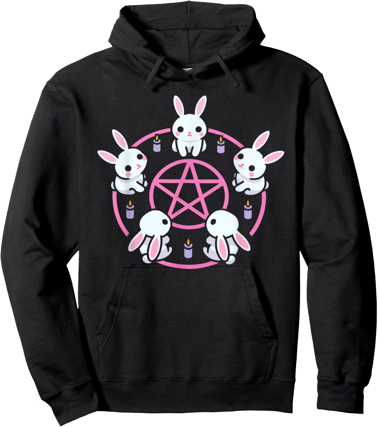 Bunny Rabbit Pentacle Pentagram Pink Pastel Goth Dark Humor Hoodie - Hoodie | Black