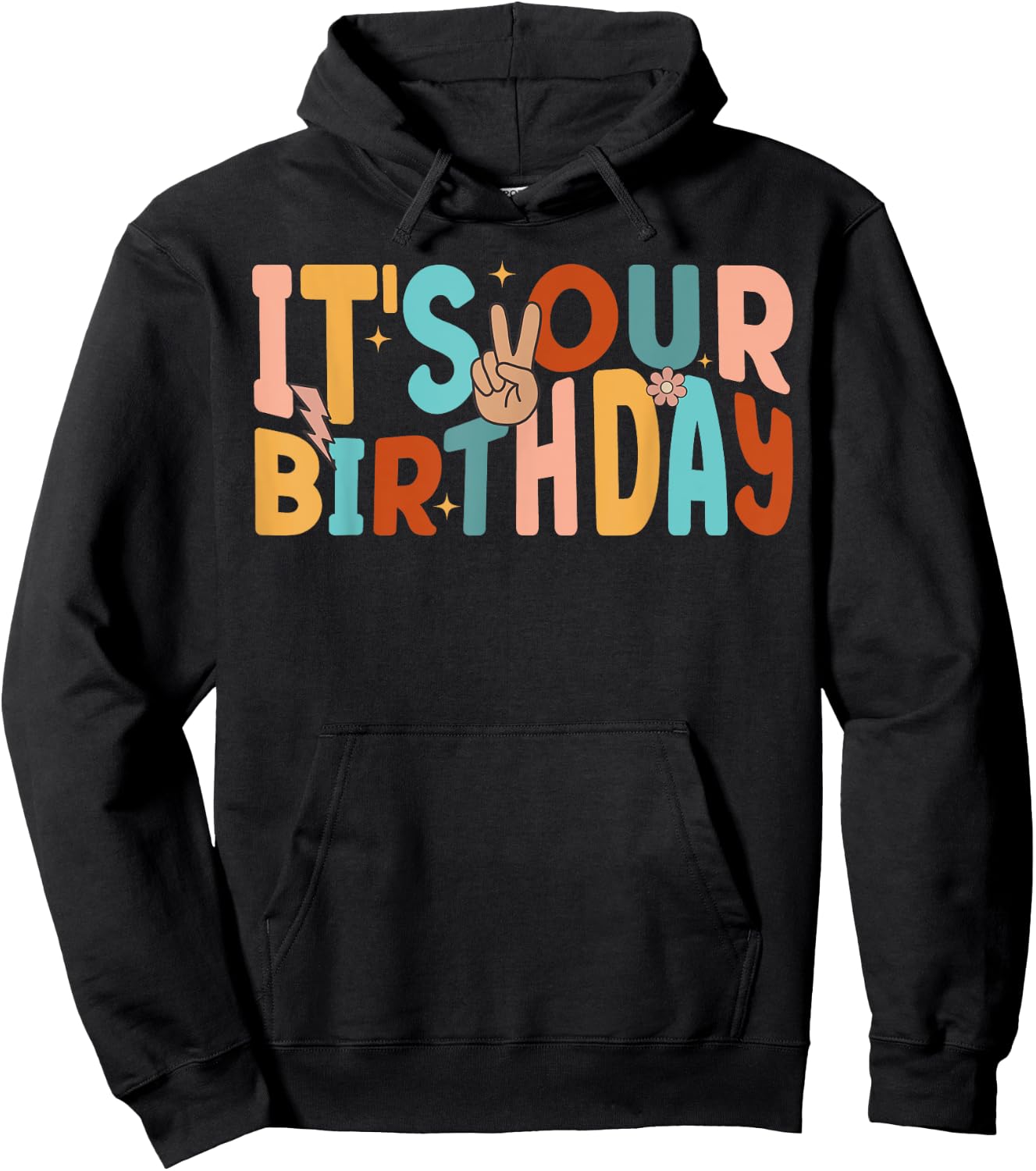 It's Our Birthday Twins Matching Girl's Women's Groovy Retro Hoodie - Hoodie | Black