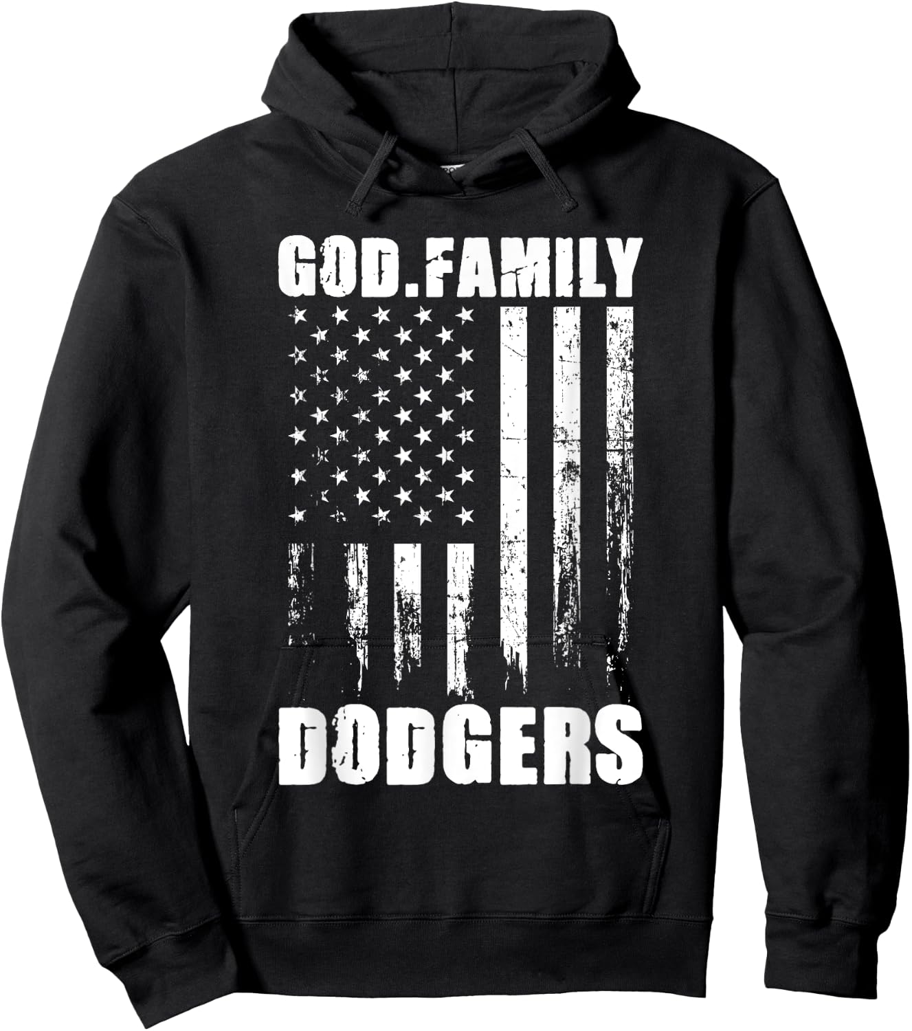God. Family. Dodgers. Vintage USA Flag Hoodie - Hoodie | Black