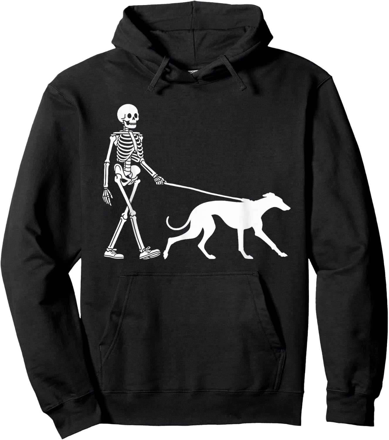 Skeleton Walking a Dog Greyhound Halloween Outfit Hoodie - Hoodie | Black