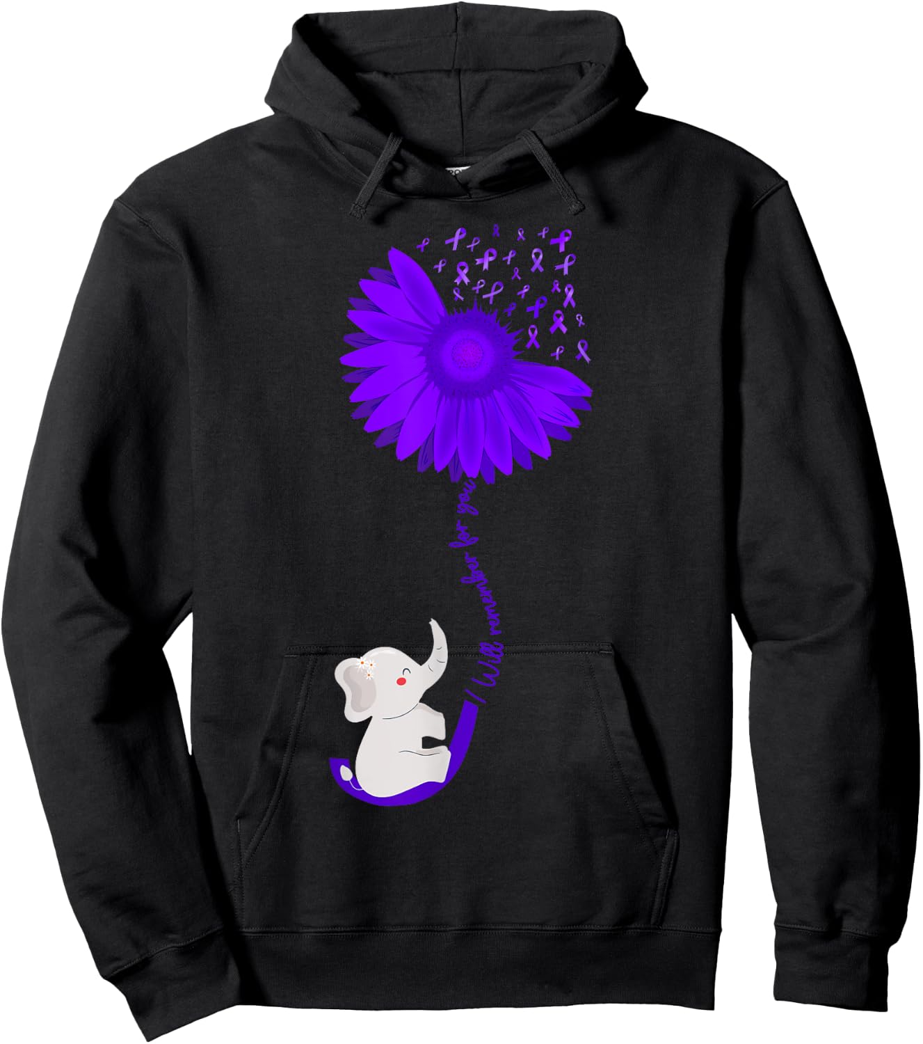 Elephant I Will Remember For You purple Sunflower Alzheimer Hoodie - Hoodie | Black