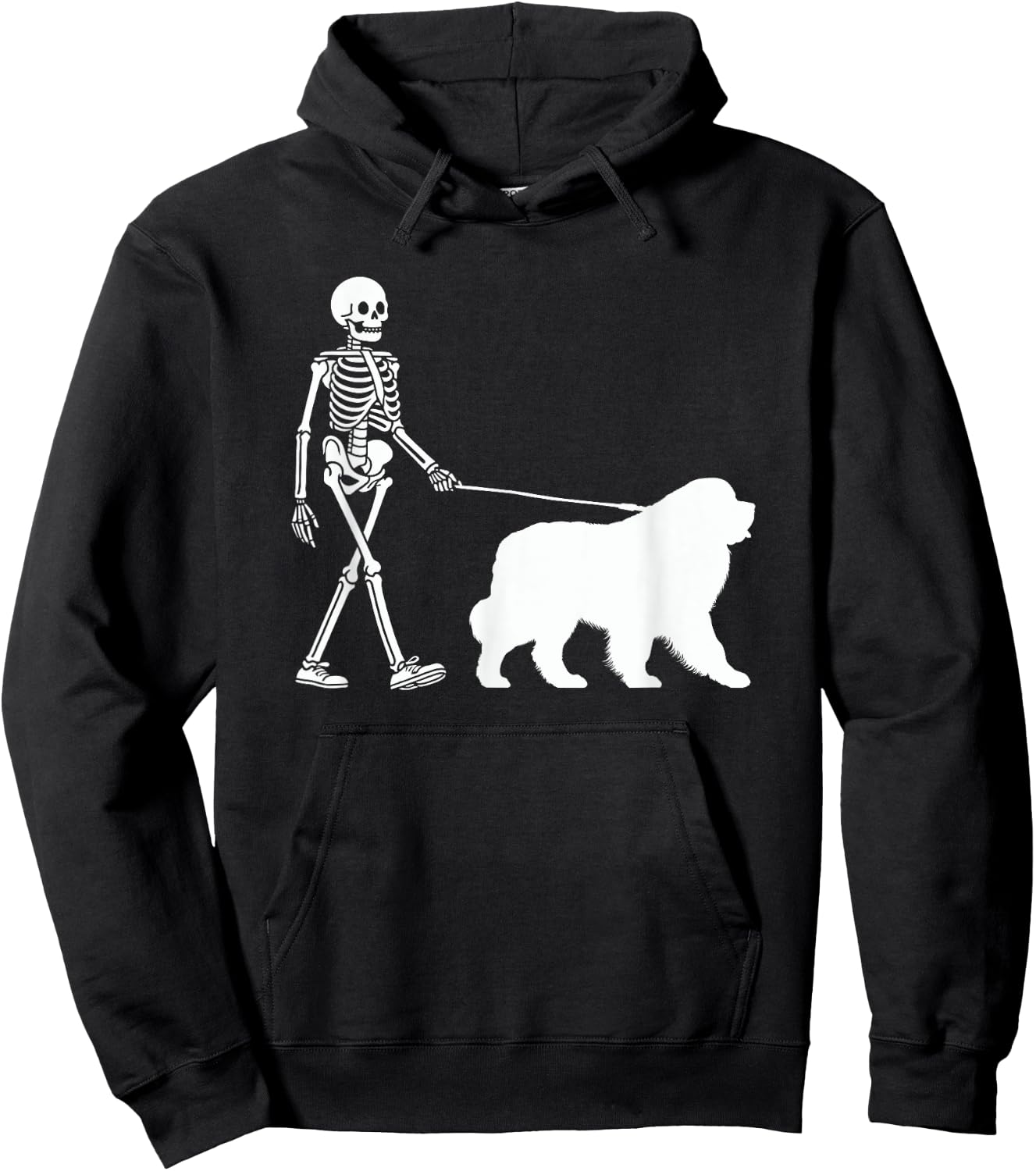 Skeleton Walking a Newfoundland Dog Halloween Outfit Men Women Kids Hoodie - Hoodie | Black