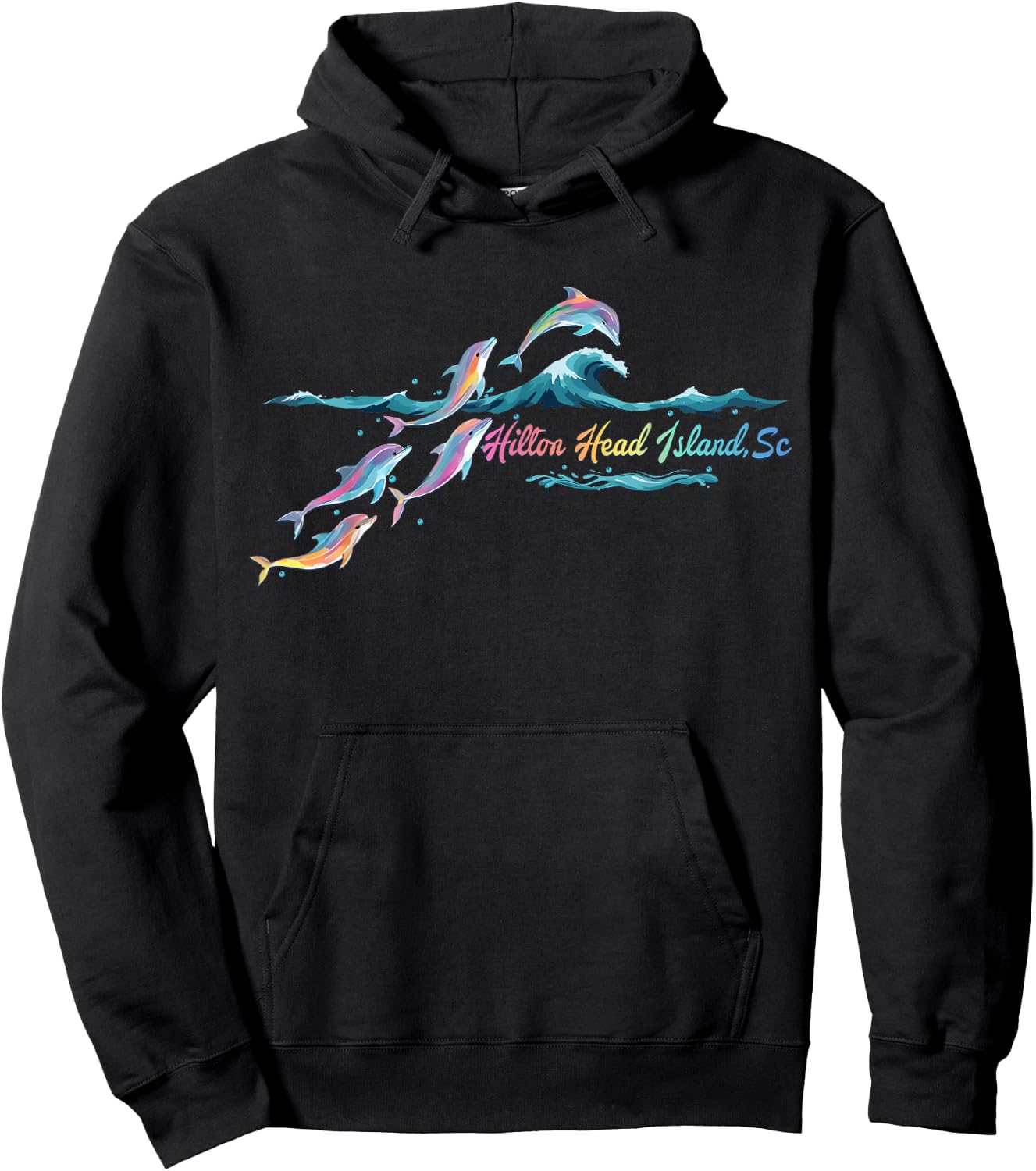 Hilton Head Island South Carolina Colorful Dolphin Lover Hoodie - Hoodie | Black