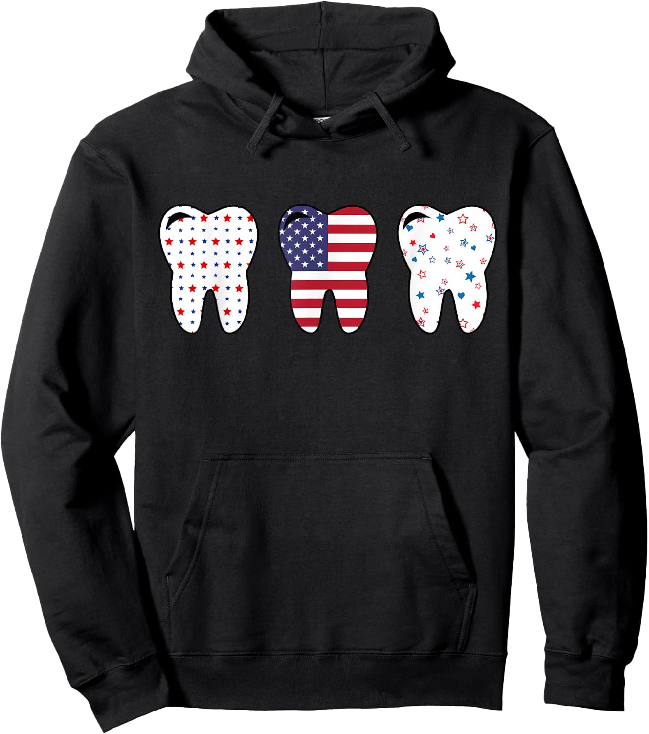 Dental Hygienist Us Flag 4th of July Patriotic Tooth Doctor Hoodie - Hoodie | Black