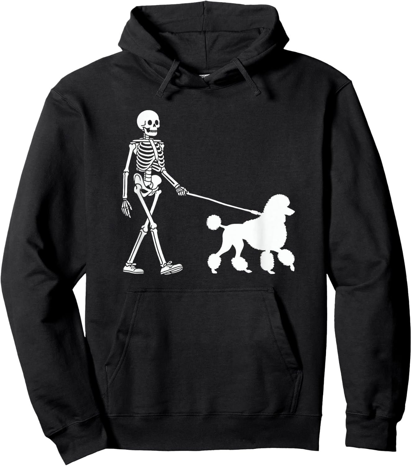 Skeleton Walking a Dog Poodle Halloween Outfit Men Women Kids Hoodie - Hoodie | Black