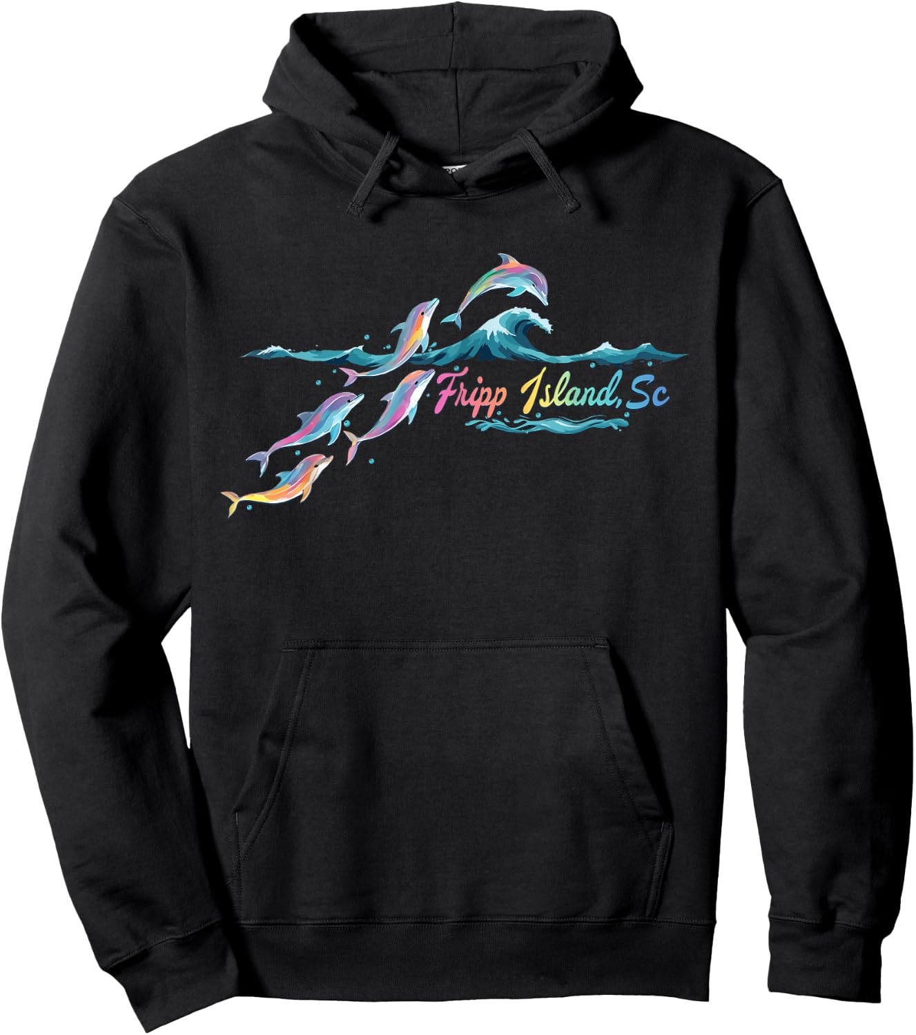 Fripp Island South Carolina Colorful Dolphin Lover Beach Hoodie - Hoodie | Black