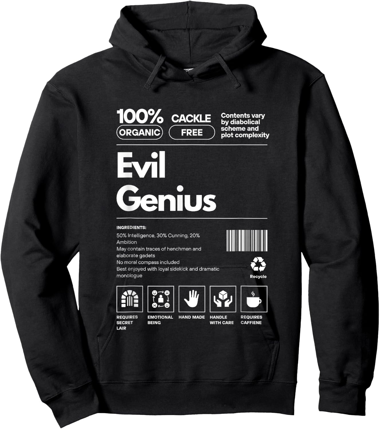 Evil Genius Personality Nutrition Facts Sarcastic Hoodie - Hoodie | Black